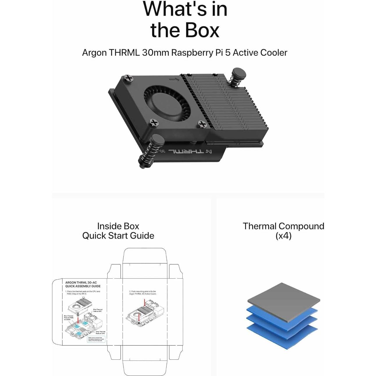 Enfriador Activo Argon para Raspberry Pi 5 - Disipador y Ventilador PWM 30mm