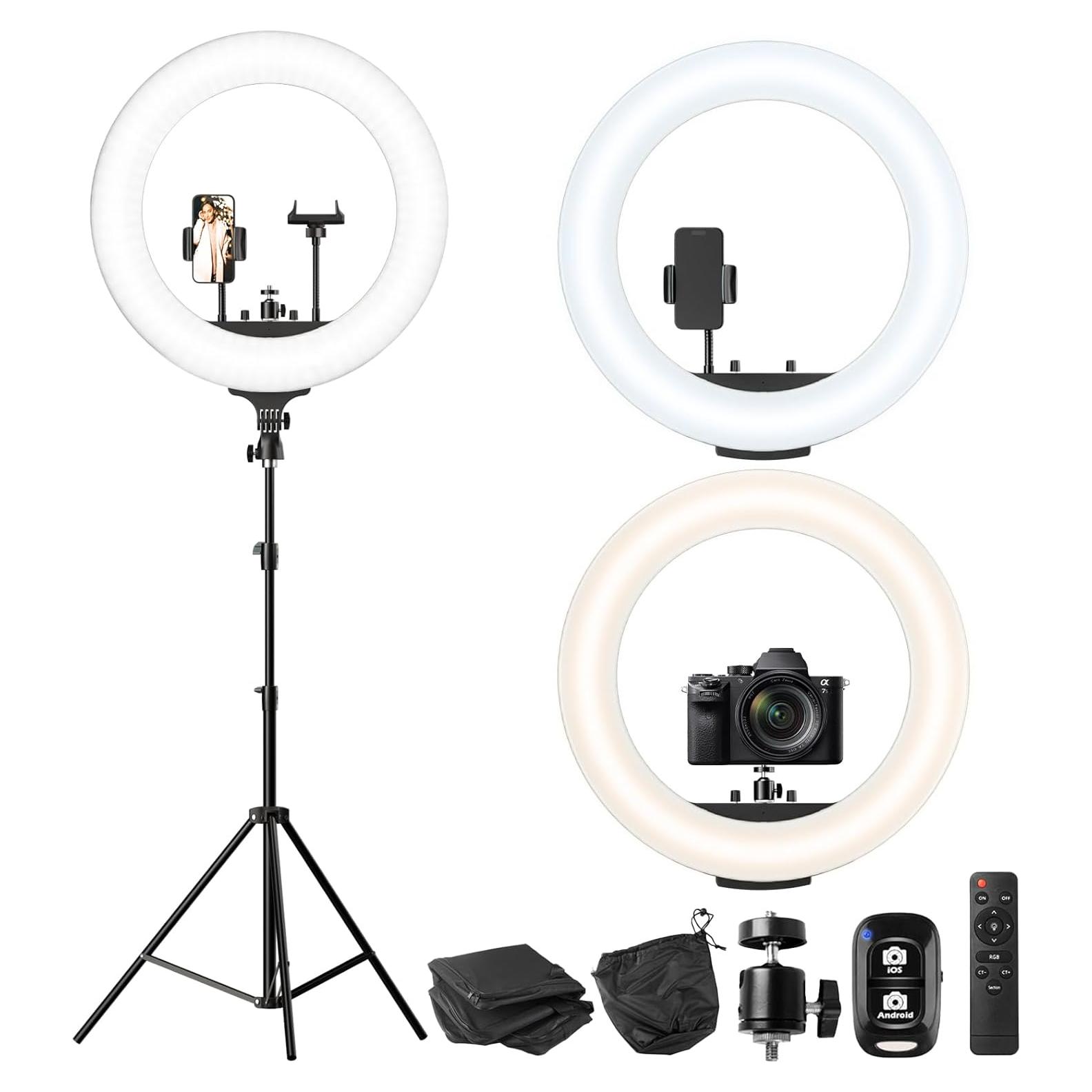 Luz de Anillo UBeesize 22" LED Regulable con Soporte 182.88 cm