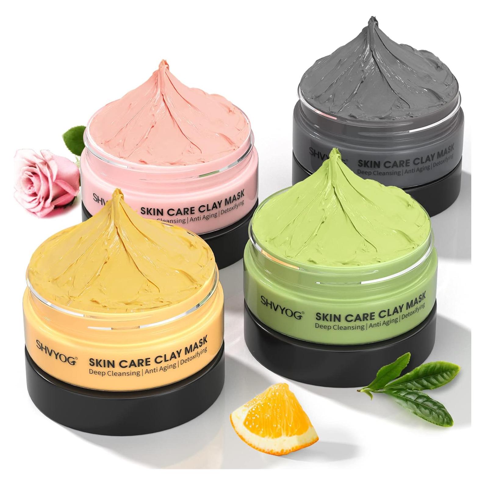 Juego de 4 Mascarillas Faciales SHVYOG - Cúrcuma, Té Verde y Más