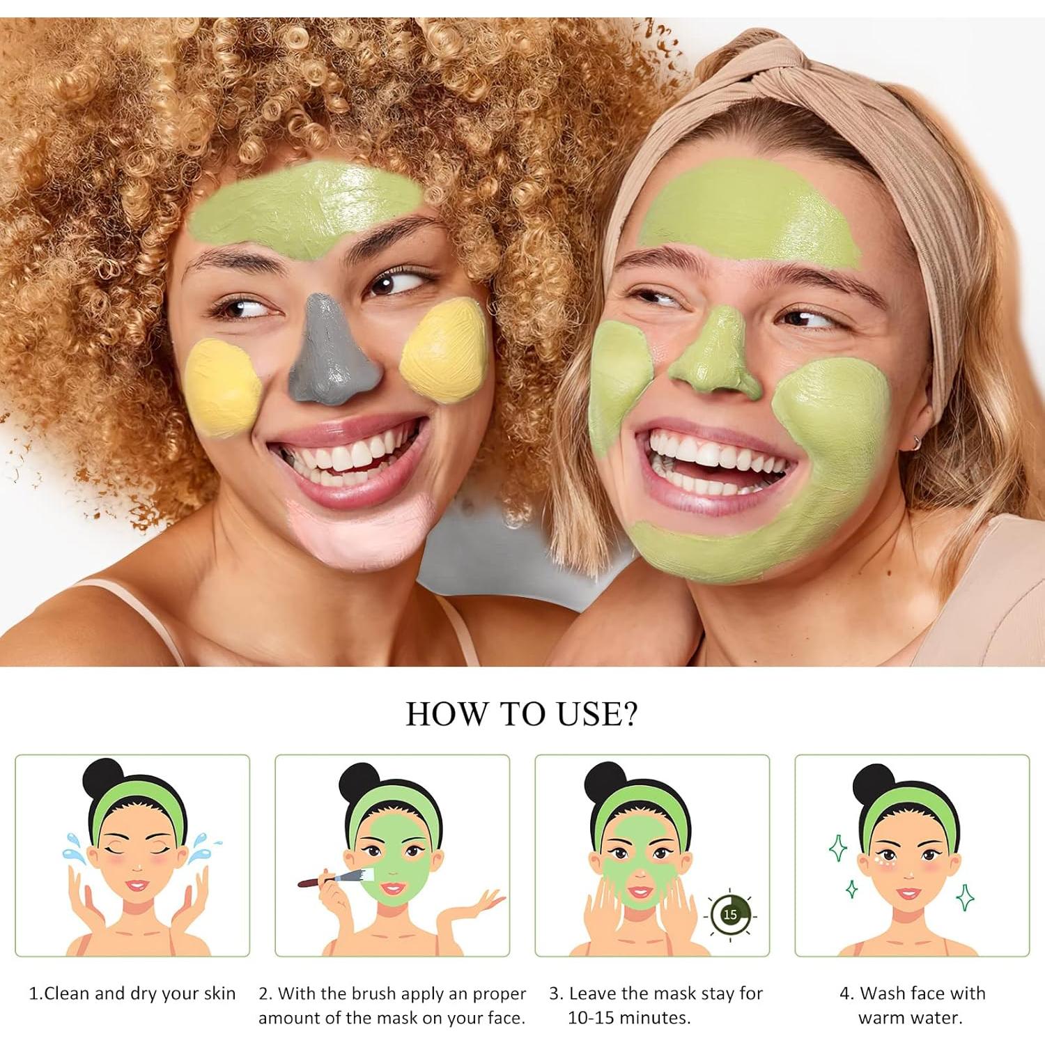 Juego de 4 Mascarillas Faciales SHVYOG - Cúrcuma, Té Verde y Más
