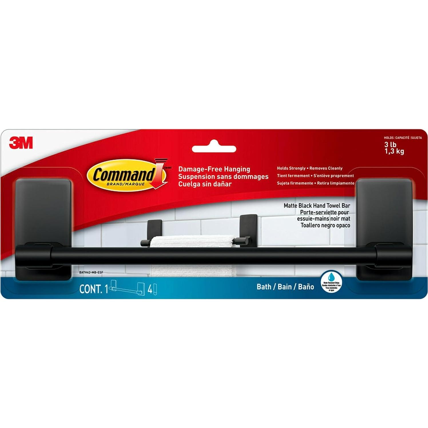 Barra de Toalla Command Negra Mate 22.86 cm Resistente Agua