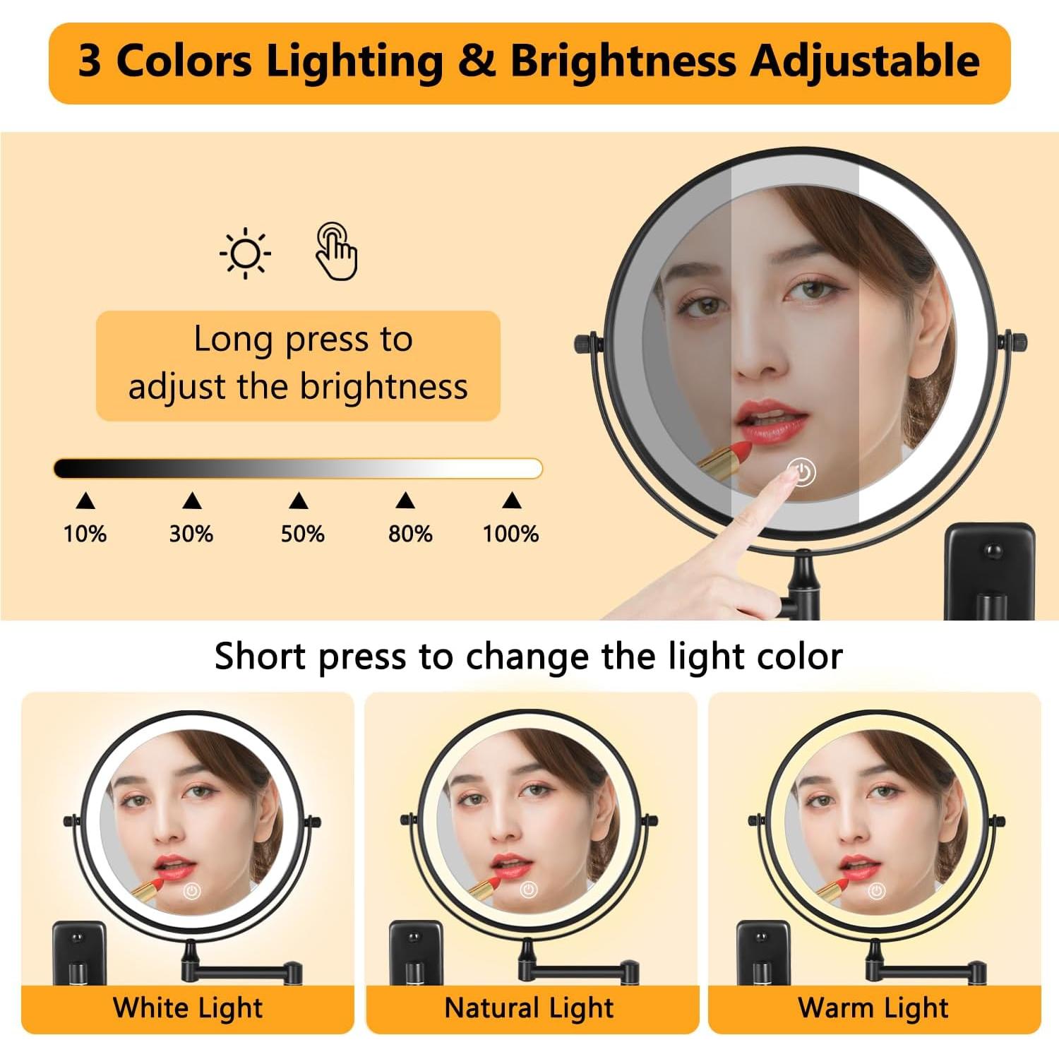 Espejo de Maquillaje Iluminado DECLUTTR 20 cm 10X Aumento