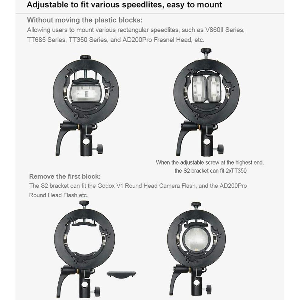 Soporte Godox S2 para Speedlite Bowens - Compatible con V1 AD200Pro