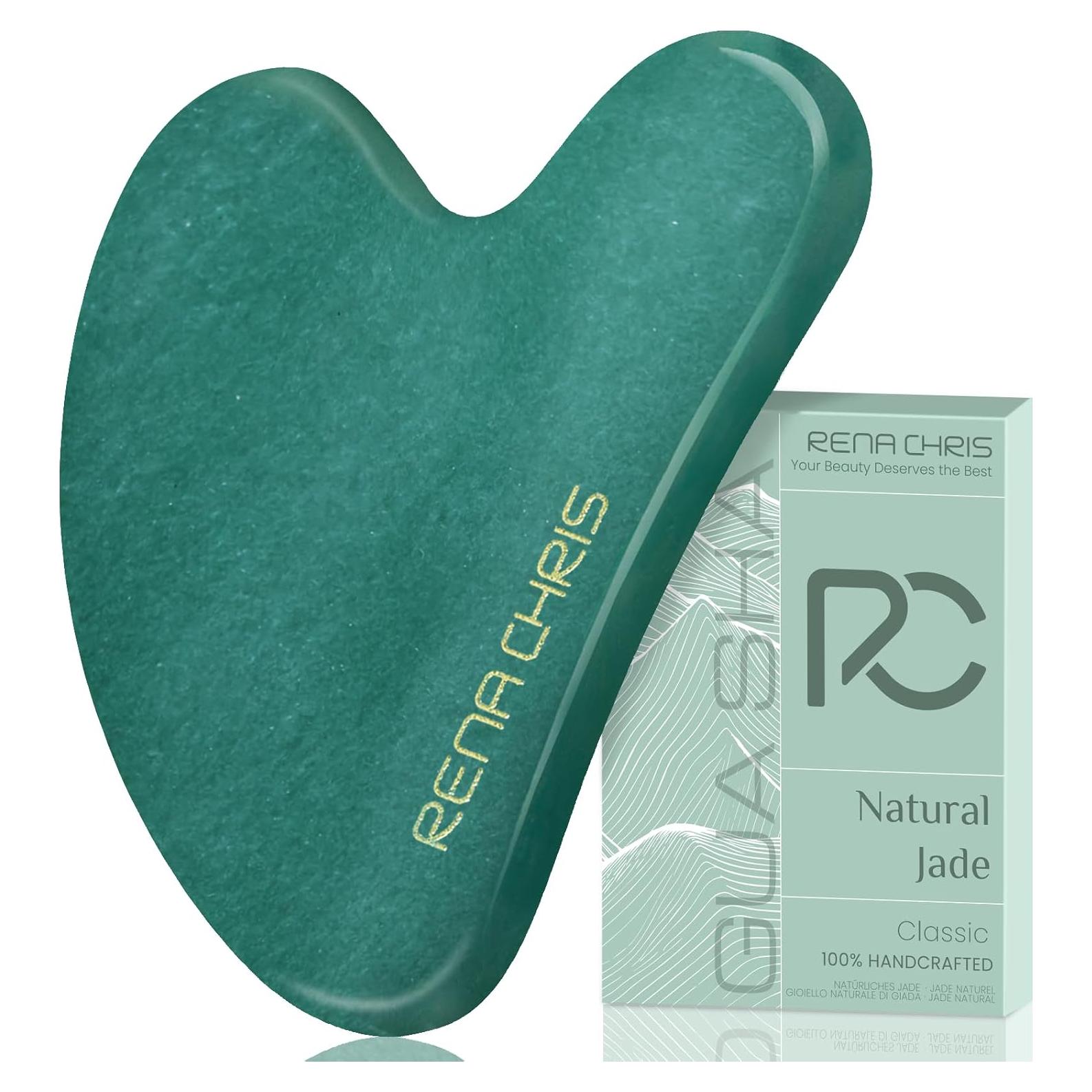 Gua Sha Facial Rena Chris Jade Natural 9.1x6.1cm Verde