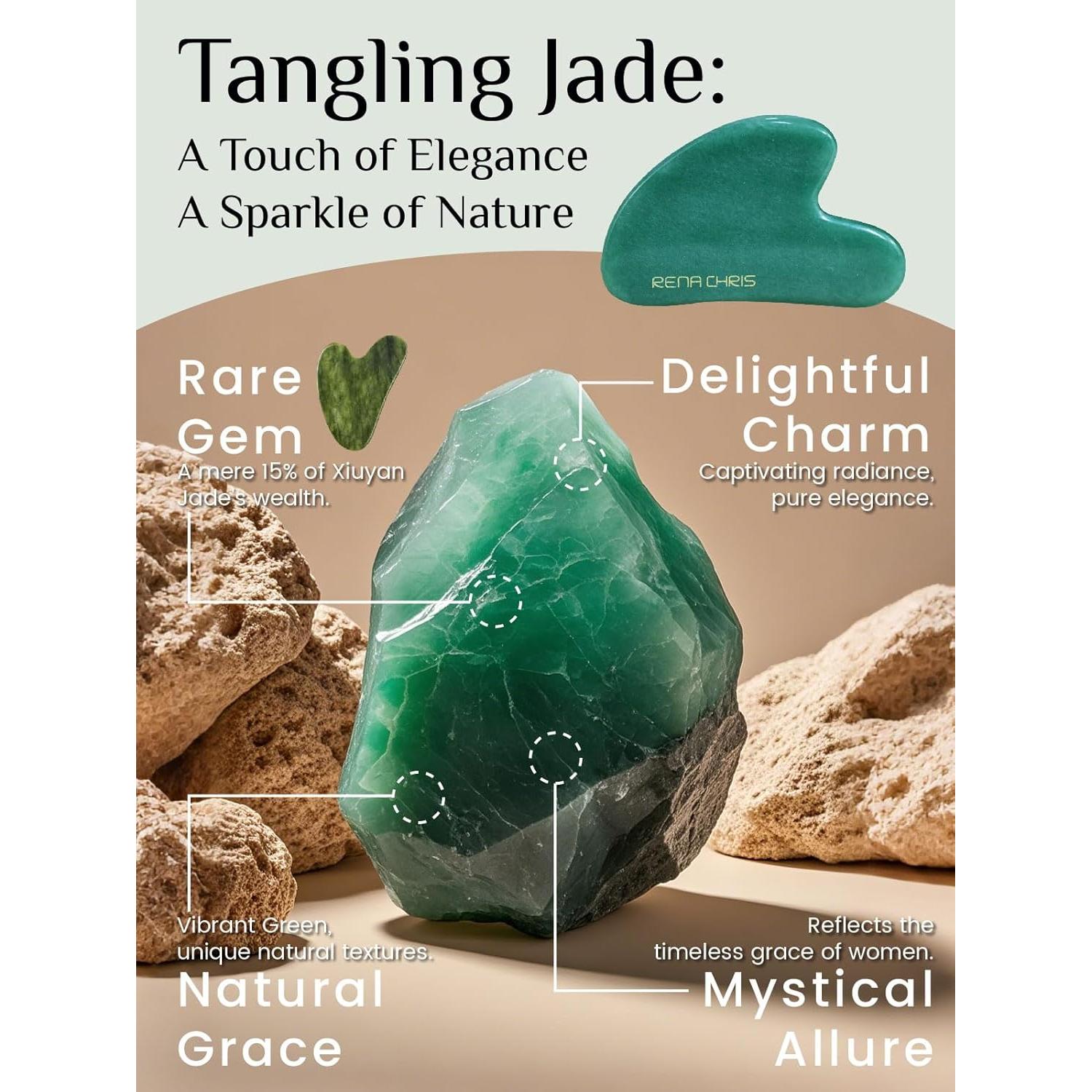 Gua Sha Facial Rena Chris Jade Natural 9.1x6.1cm Verde