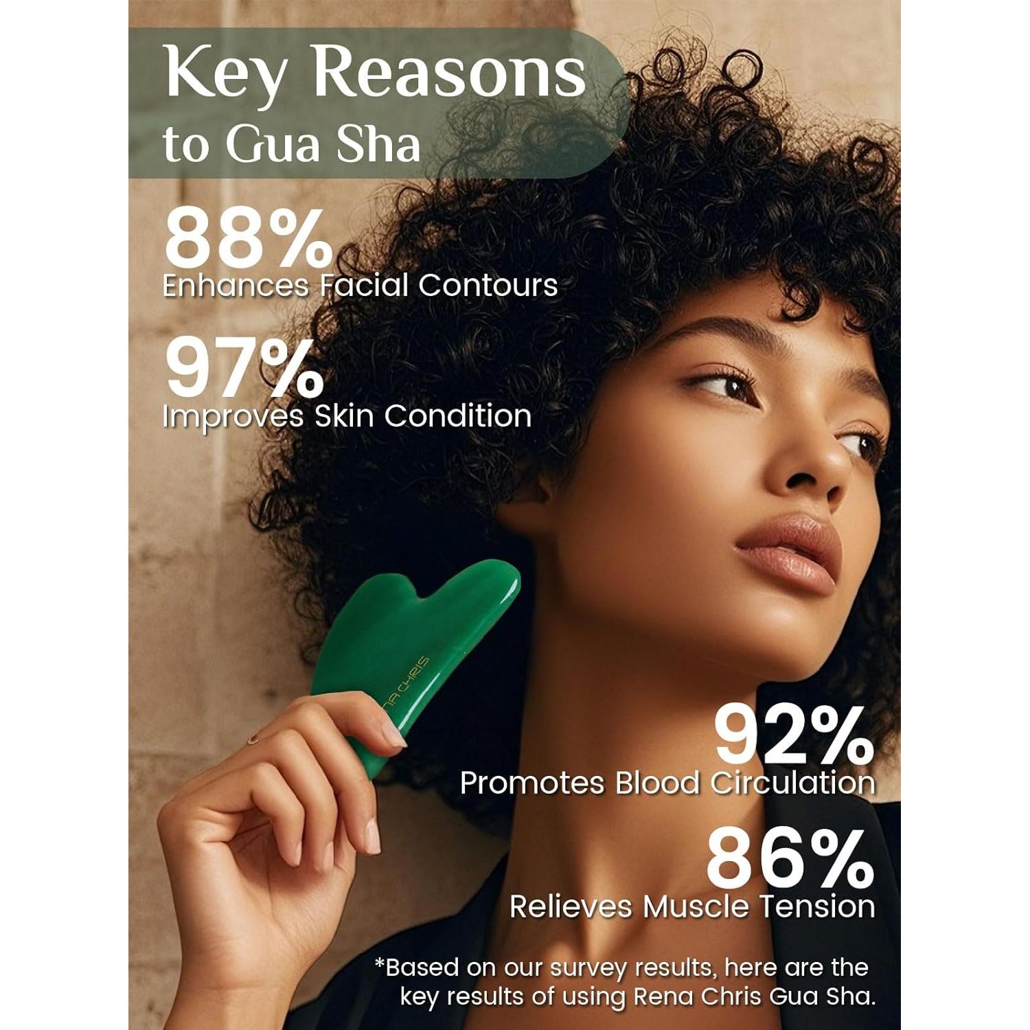 Gua Sha Facial Rena Chris Jade Natural 9.1x6.1cm Verde