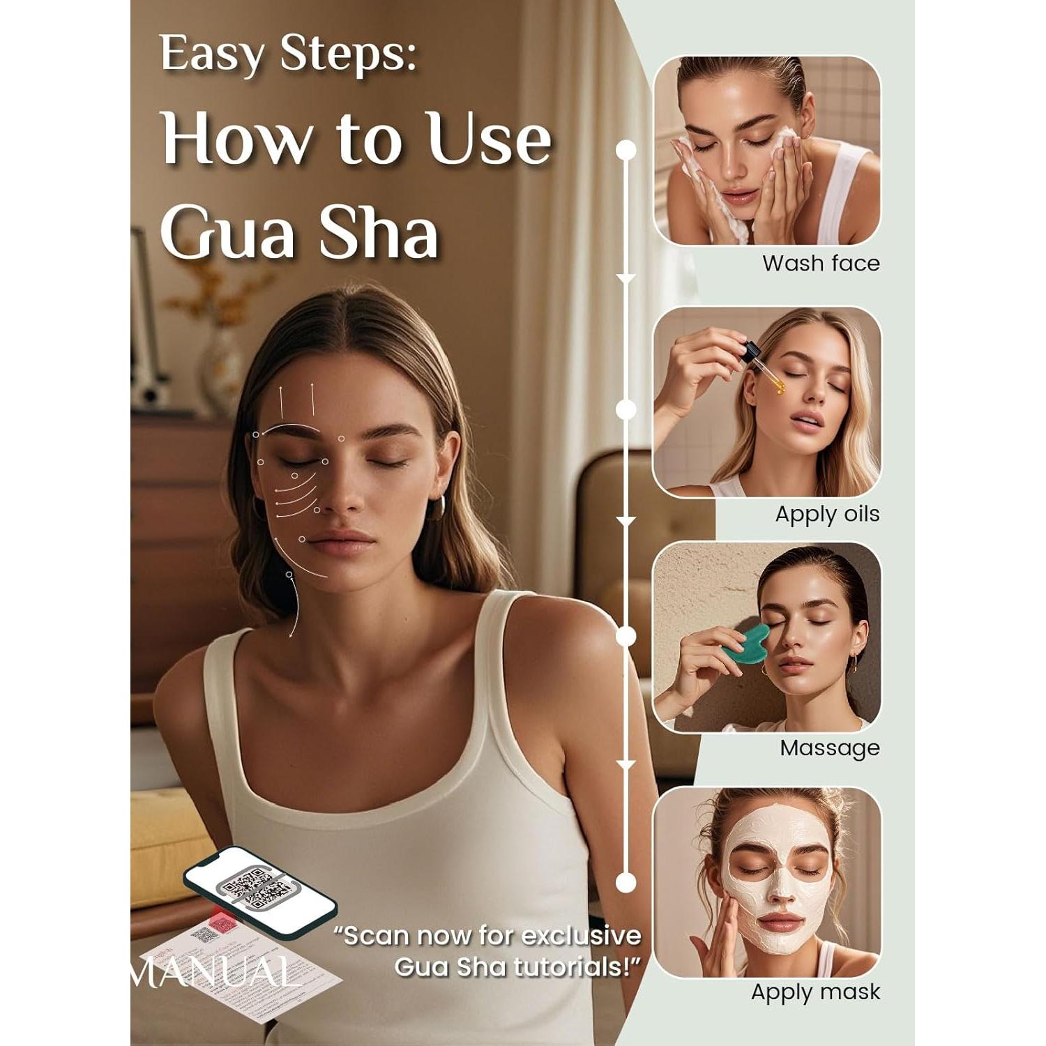 Gua Sha Facial Rena Chris Jade Natural 9.1x6.1cm Verde