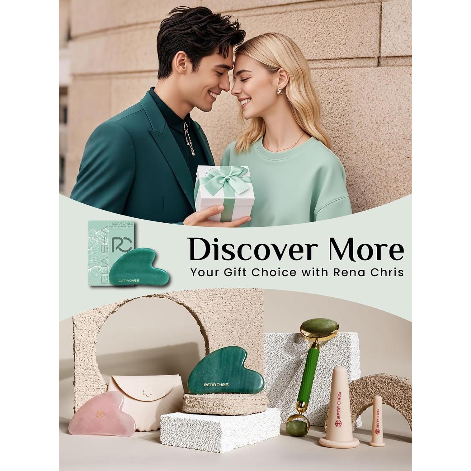 Gua Sha Facial Rena Chris Jade Natural 9.1x6.1cm Verde