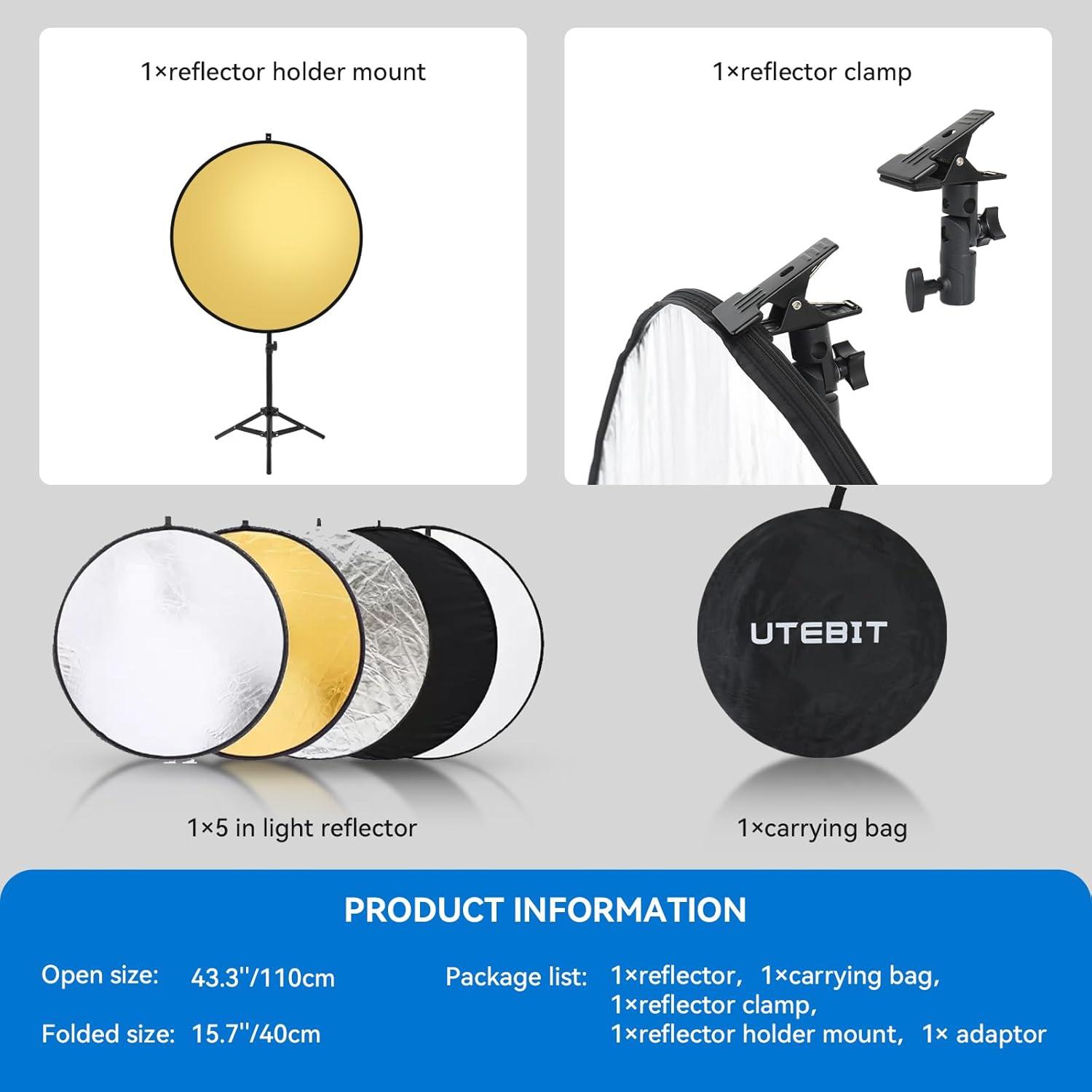 Kit Reflector de Luz 5 en 1 UTEBIT 110cm con Soporte y Bolsa
