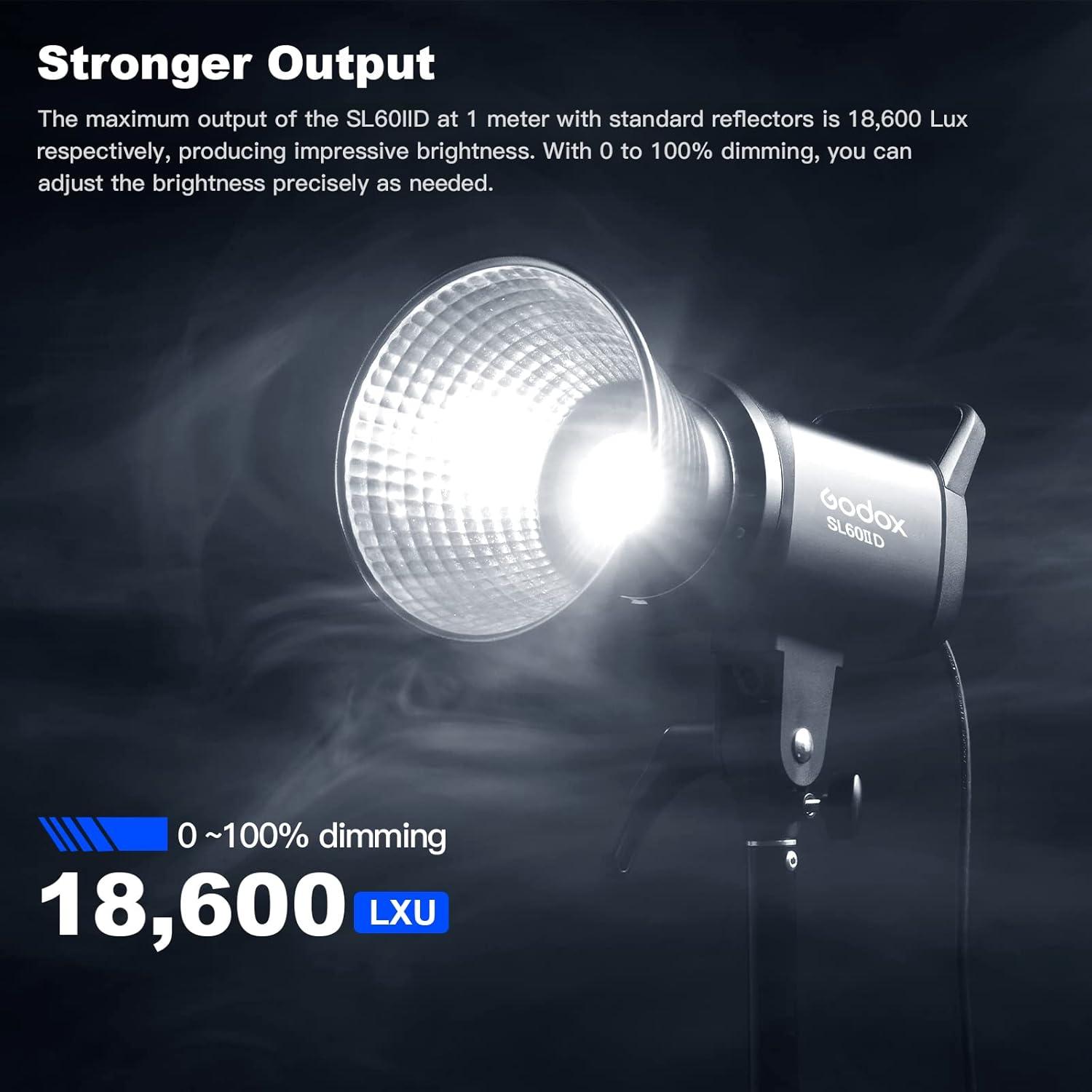 Godox SL60IID LED Video Light,60Ws White 5600K Version Countinuous Output Lighting with Bowens Mount,CRI 96+ TLCI97+,for Video Recording Wedding Product Photo... (3 Pack)