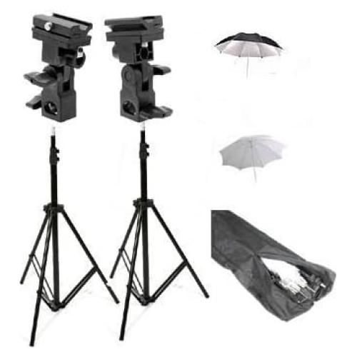 ePhoto Double Off Camera Flash Photo Studio Photography Flash Shoe Mount Swivel Bracket Umbrellas Stands 2 Stands, 2 Flash Mount Bracket, 2 Shoot Through Umbrellas, 2 Reflective Umbrellas UB4