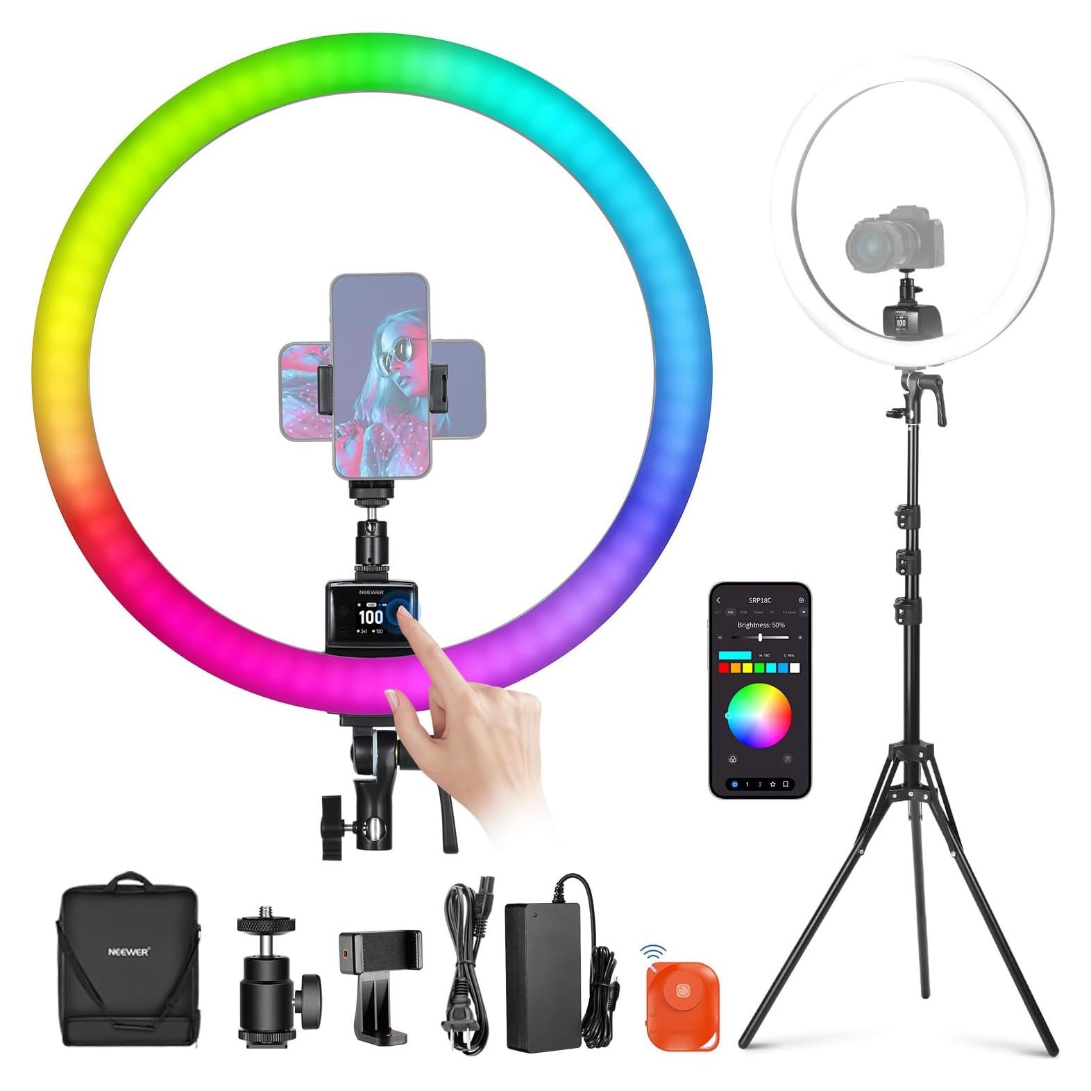 Kit de Luz de Anillo LED RGB NEEWER SRP18C 18" con Trípode