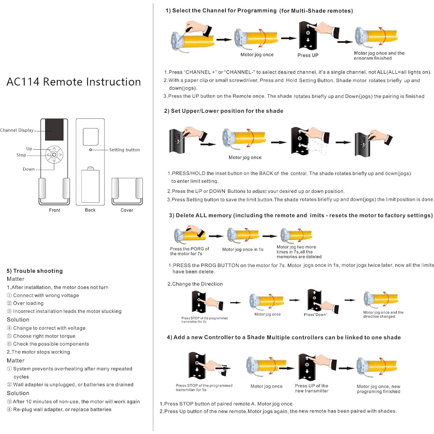 Controlador de Persianas HUIYEETEX AC114-01 1 Canal Inalámbrico