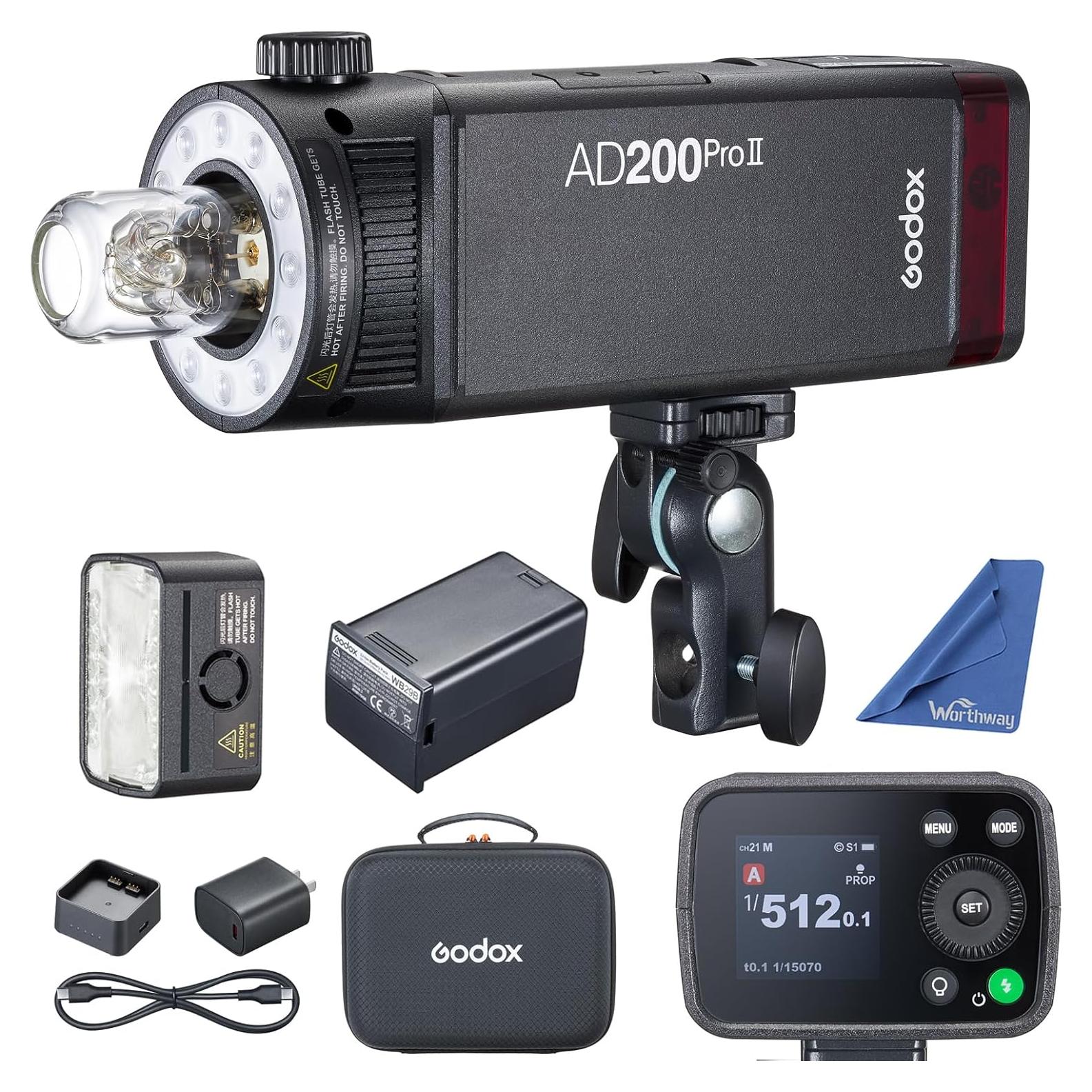 Flash Godox AD200 Pro II con Cabezas Mejoradas y LED Bicolor