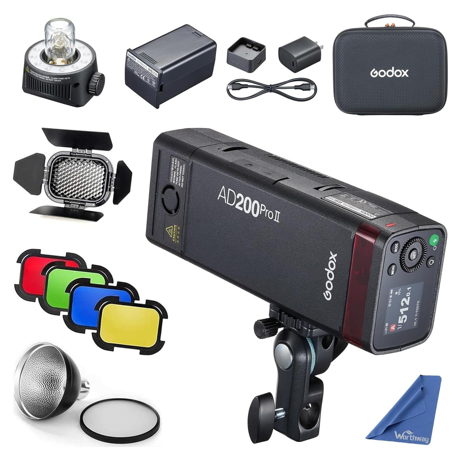Flash Godox AD200 Pro II con Accesorios y Filtros de Color