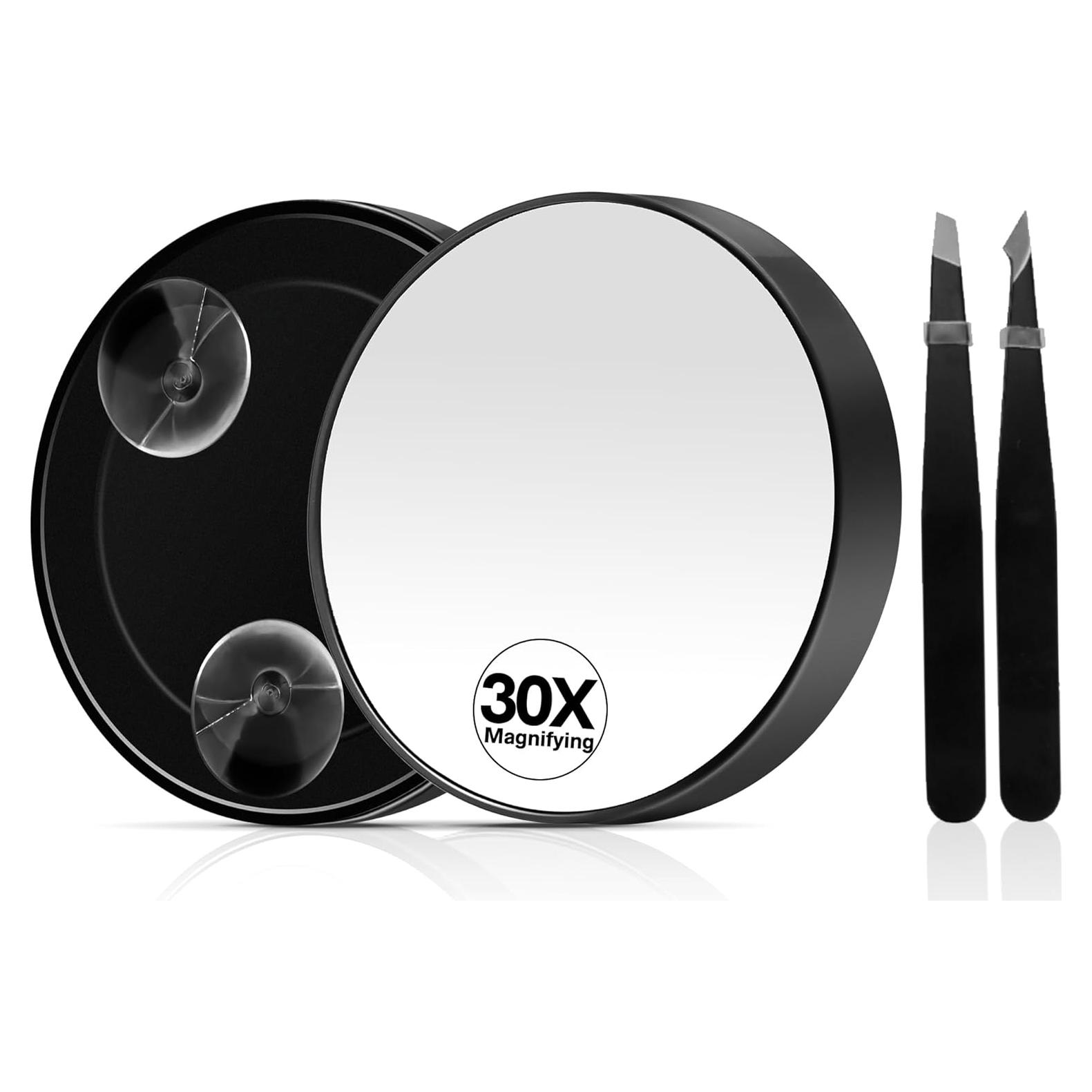 Espejo de Aumento 30X MIYADIVA Compacto Negro para Maquillaje