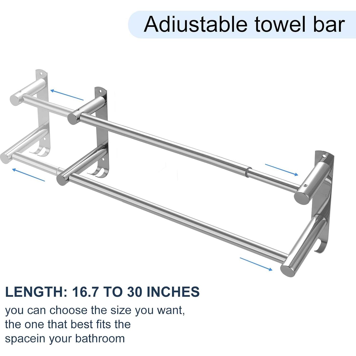 Barra de Toallas Doble Ajustable Acero Inoxidable 42-76 cm Zmnklry