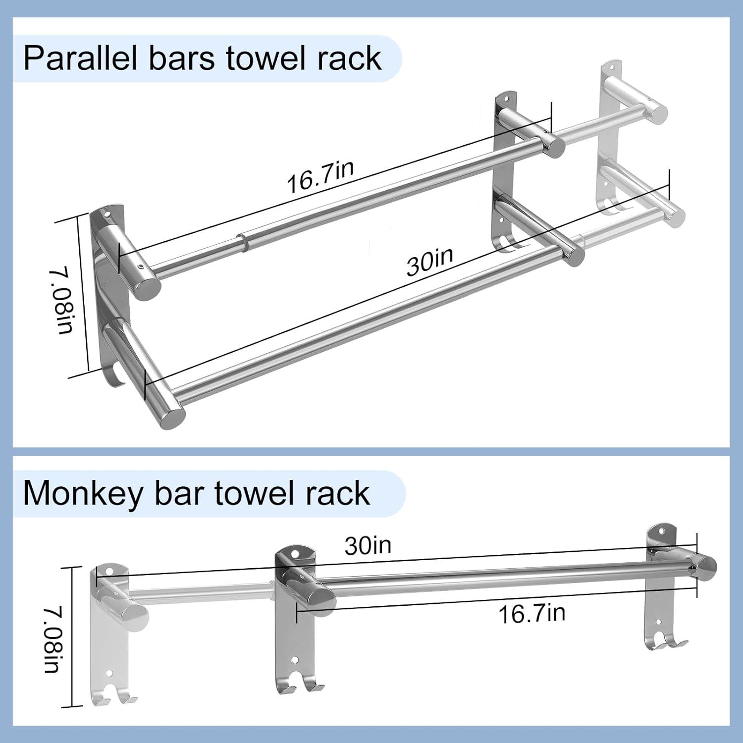 Barra de Toallas Doble Ajustable Acero Inoxidable 42-76 cm Zmnklry