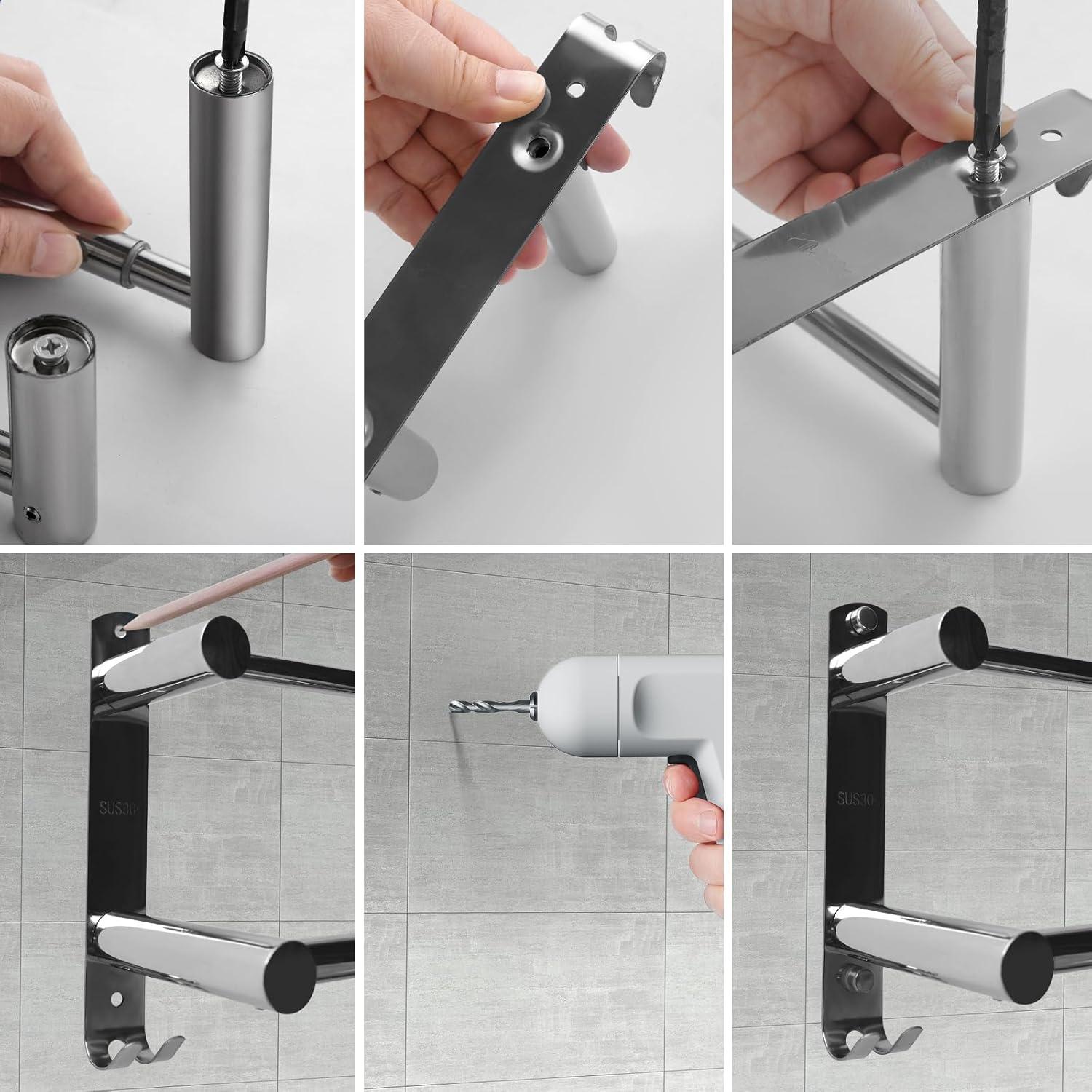 Barra de Toallas Doble Ajustable Acero Inoxidable 42-76 cm Zmnklry