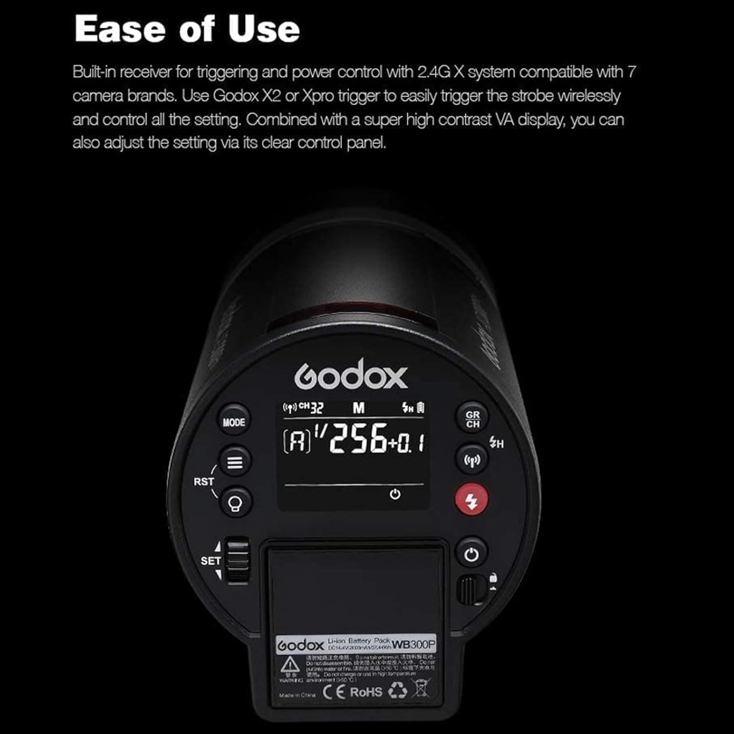 Godox AD300Pro Flash Kit | 300Ws Output, Portable Design, Extra Battery & Softbox Included | Ideal for Photography, Filmmaking | Compatible with Canon, Nikon, Sony - Pro Lighting Solution