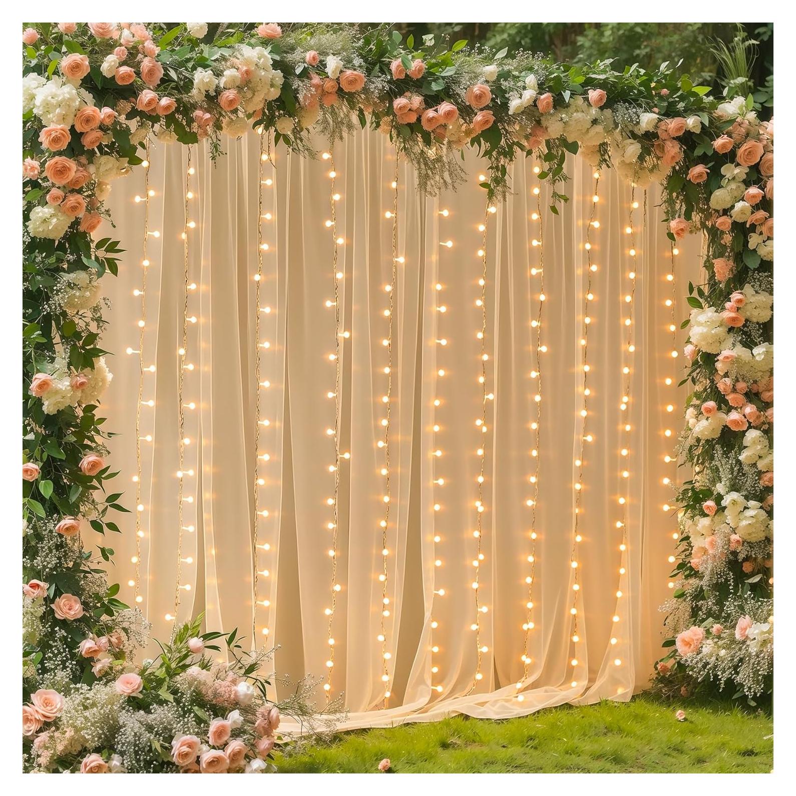 Cortina de Tulle Champagne 3.05x3.05m con Luces para Fiestas