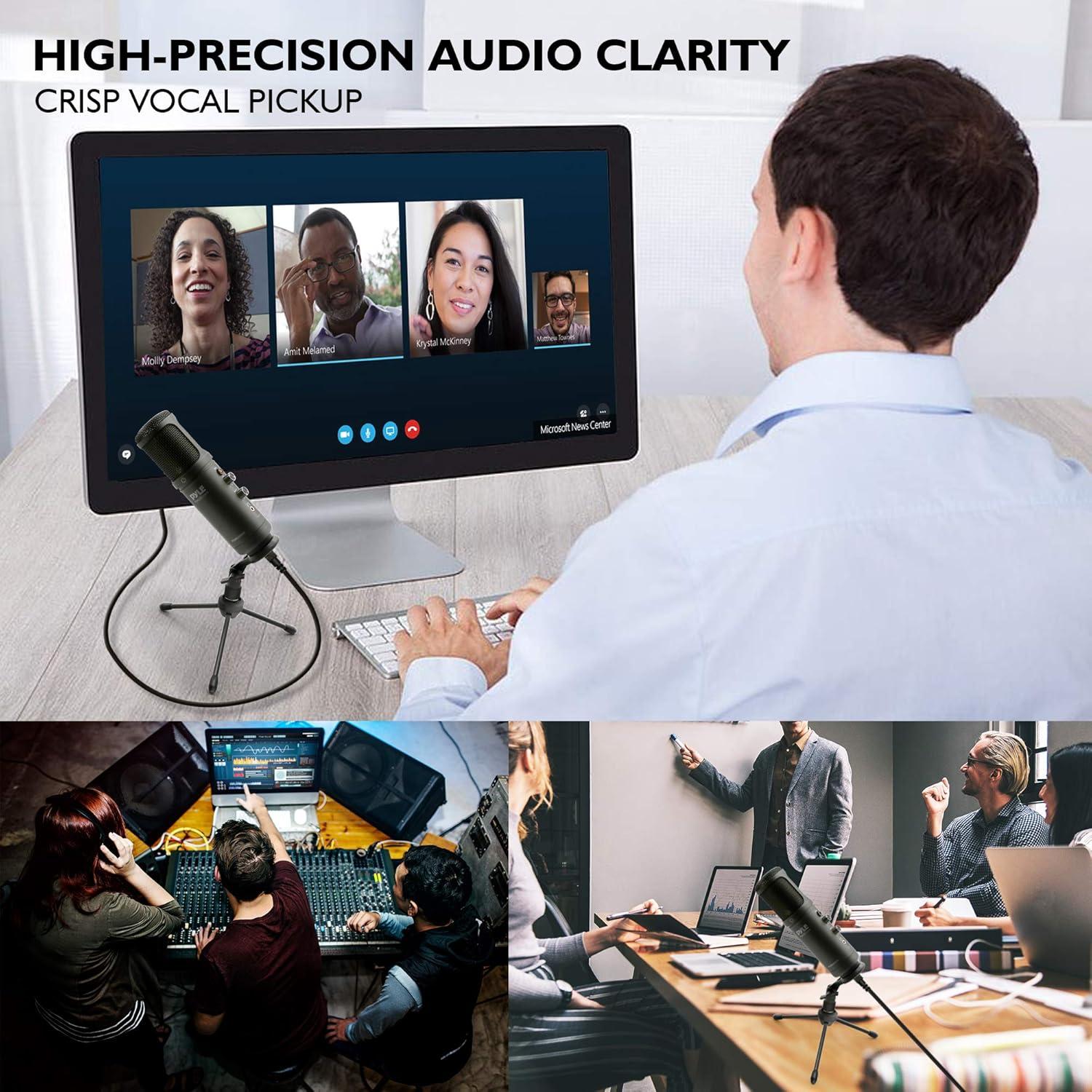 Micrófono de Condensador USB Jovial PDMIUSB50.5 - Ganancia Ajustable, LED Azul, Soporte de Trípode