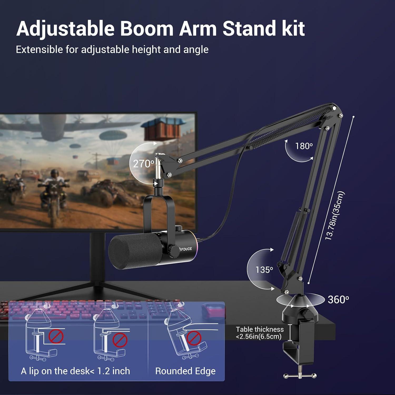 Micrófono Dinámico FDUCE D30+ USB/XLR con Brazo y RGB