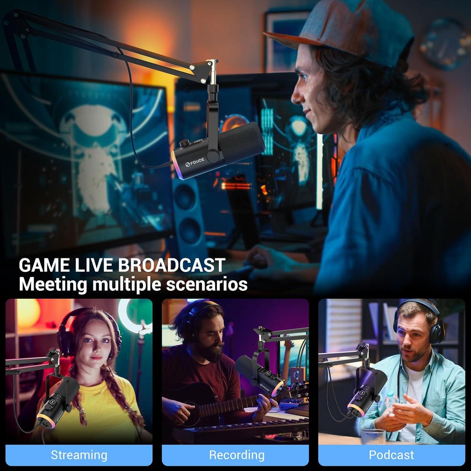 Micrófono Dinámico FDUCE D30+ USB/XLR con Brazo y RGB