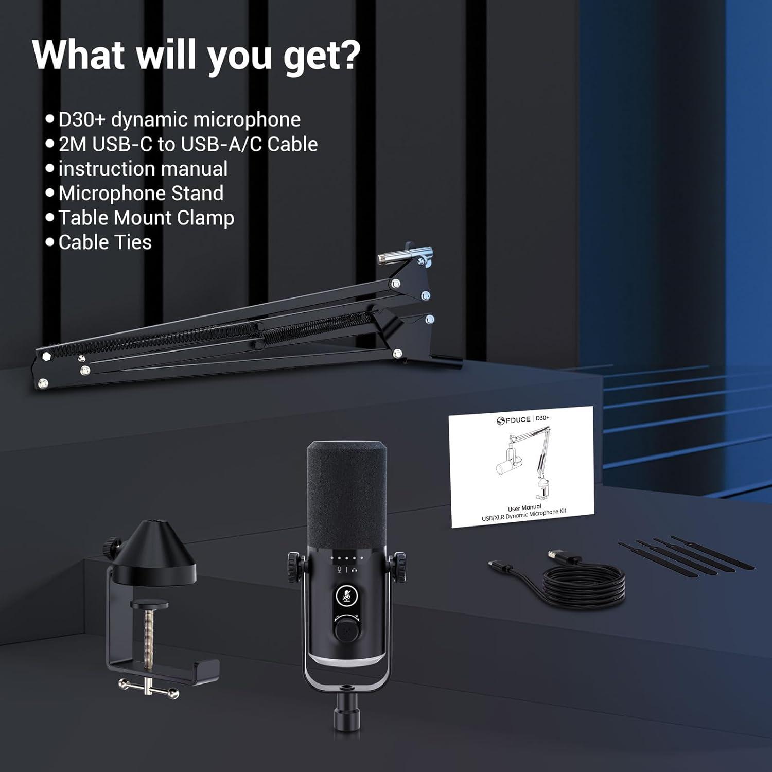 Micrófono Dinámico FDUCE D30+ USB/XLR con Brazo y RGB