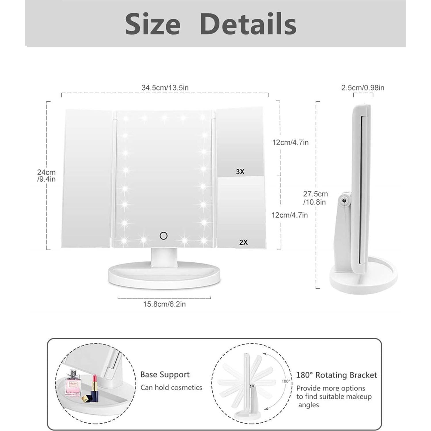 Espejo de Maquillaje Iluminado Flymiro Plegable 21 LEDs