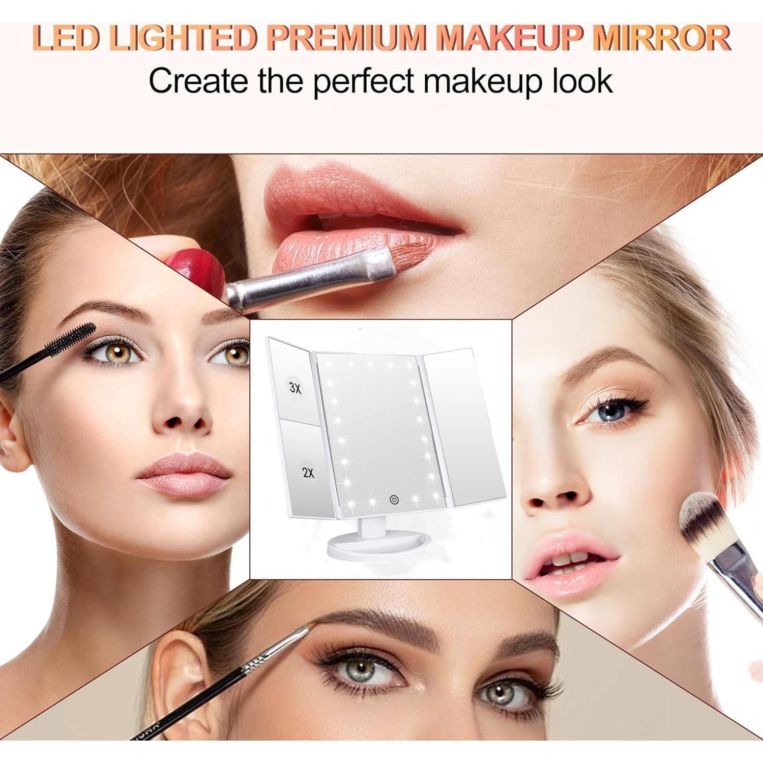 Espejo de Maquillaje Iluminado Flymiro Plegable 21 LEDs