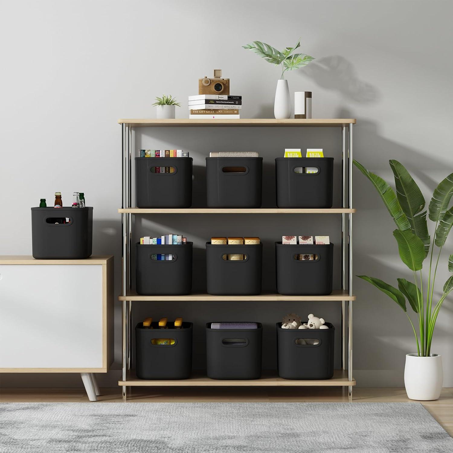 Cajas de Almacenamiento Negras con Tapa - ORGIDOL, 6 Pcs, 25.1x17.5x14.5 cm