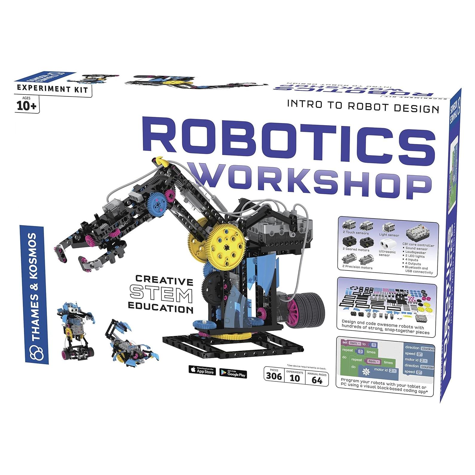 Thames & Kosmos Robotics Workshop Model Building & Science Experiment Kit | Build & Program 10 Robots with Ultrasonic Sensors | Program & Control with App for iOS & Android