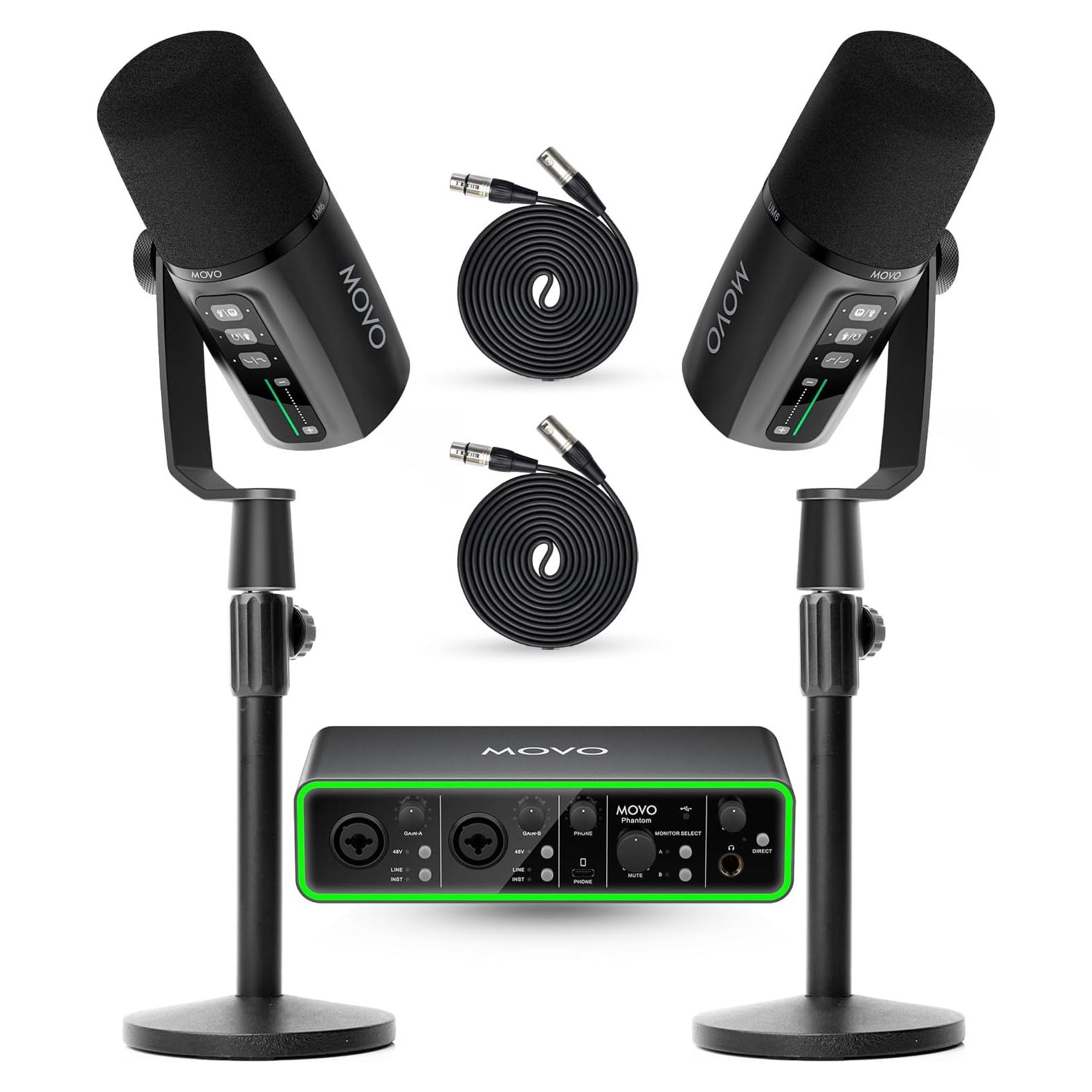 Paquete de Podcast Movo - Interfaz USB Phantom + 2 Micrófonos UM6