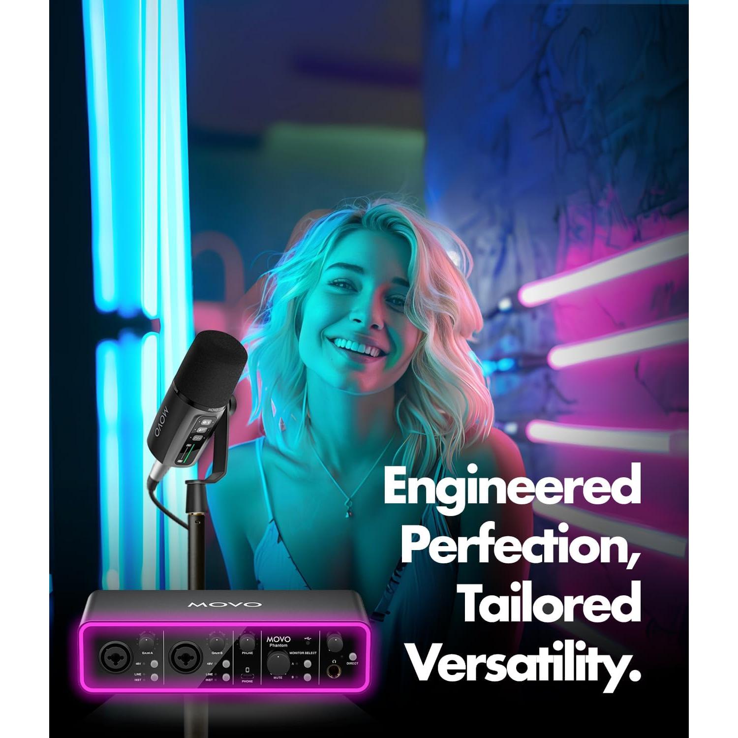 Paquete de Podcast Movo - Interfaz USB Phantom + 2 Micrófonos UM6