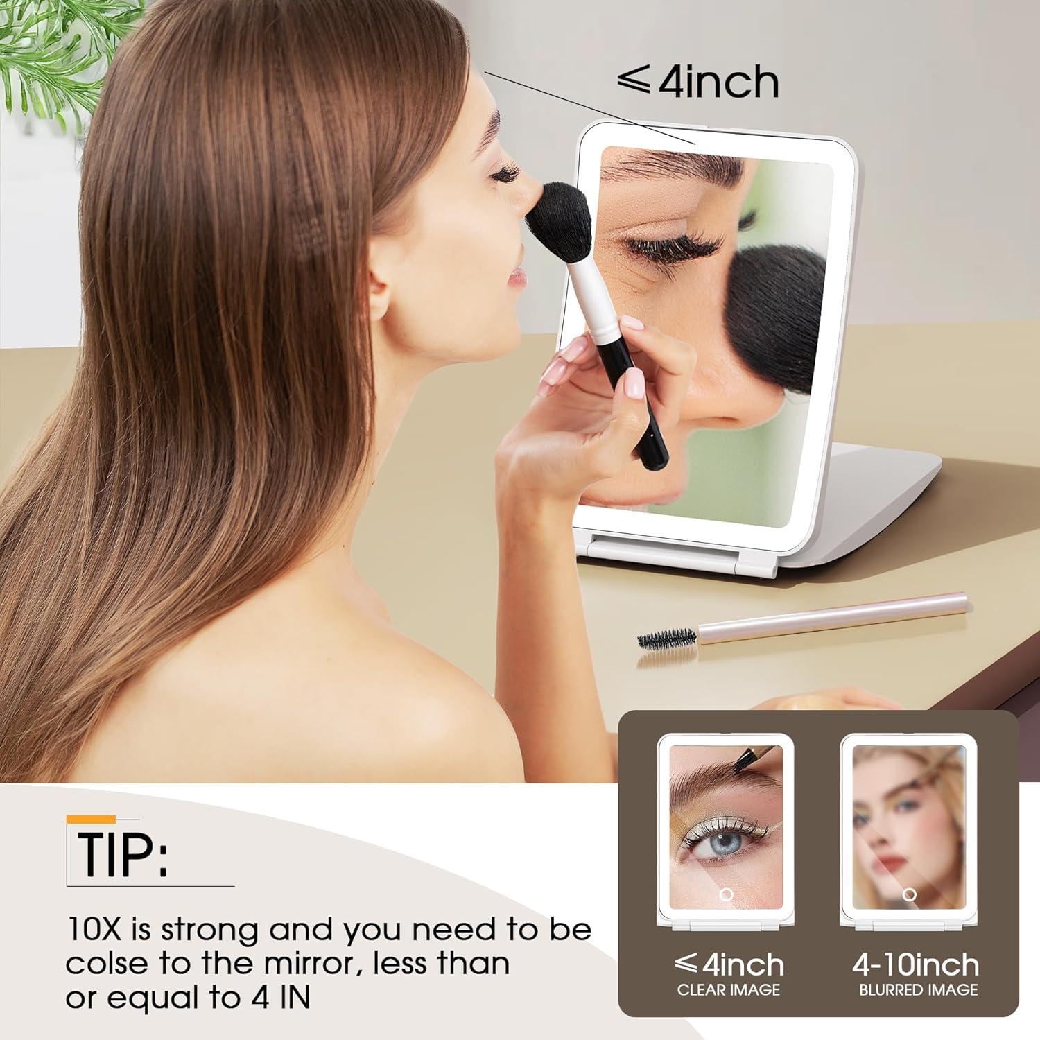 Espejo de Maquillaje Horyliin 10X/1X Iluminado Recargable