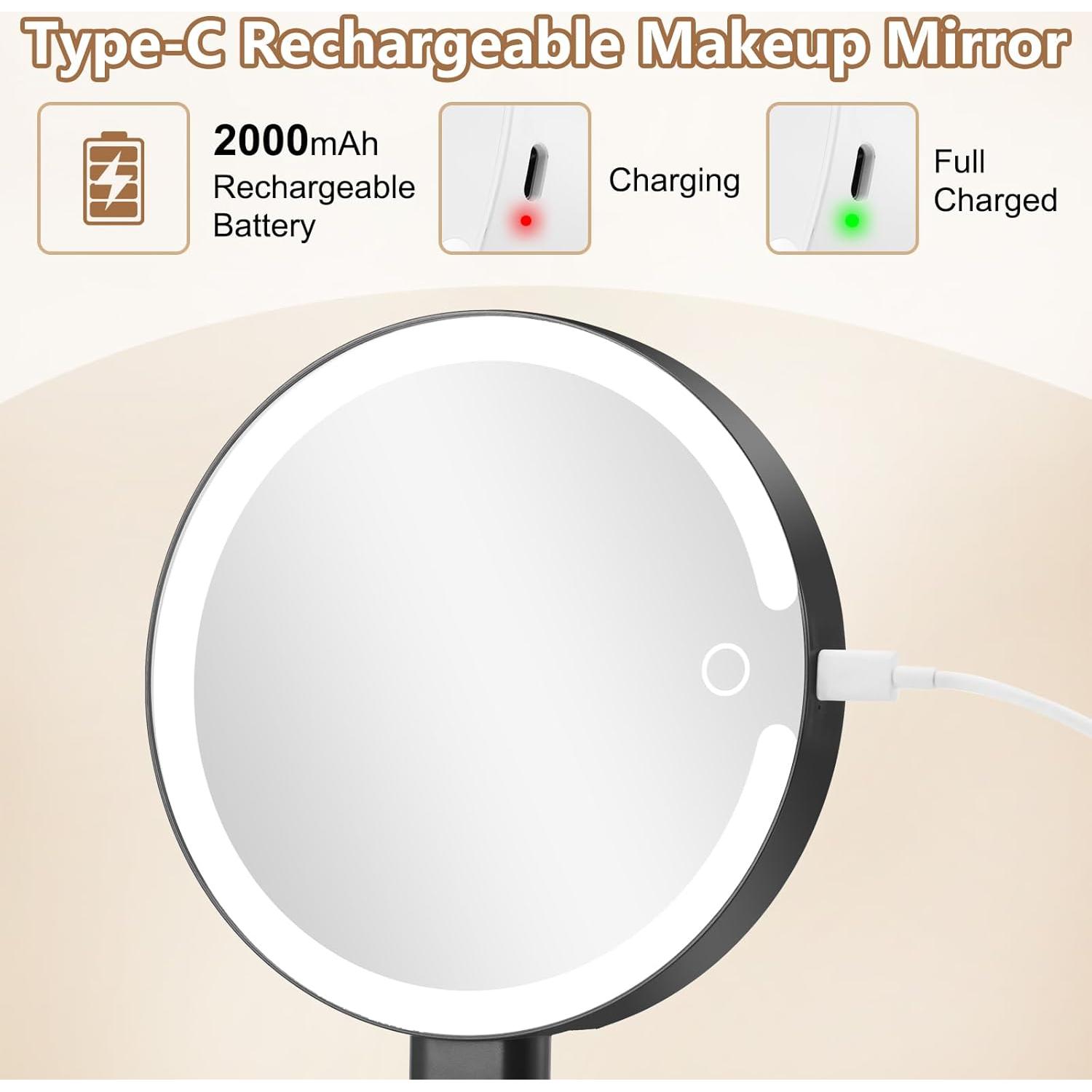 Espejo de Aumento DECLUTTR Iluminado 10X/1X Negro