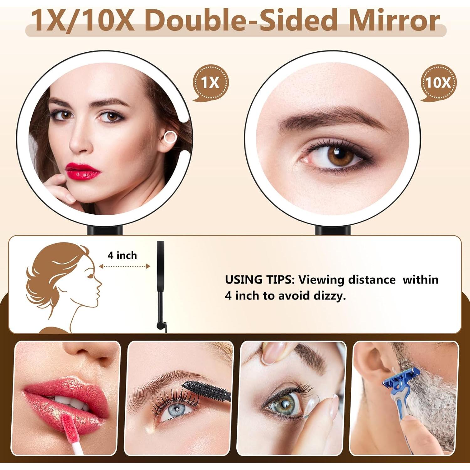 Espejo de Aumento DECLUTTR Iluminado 10X/1X Negro