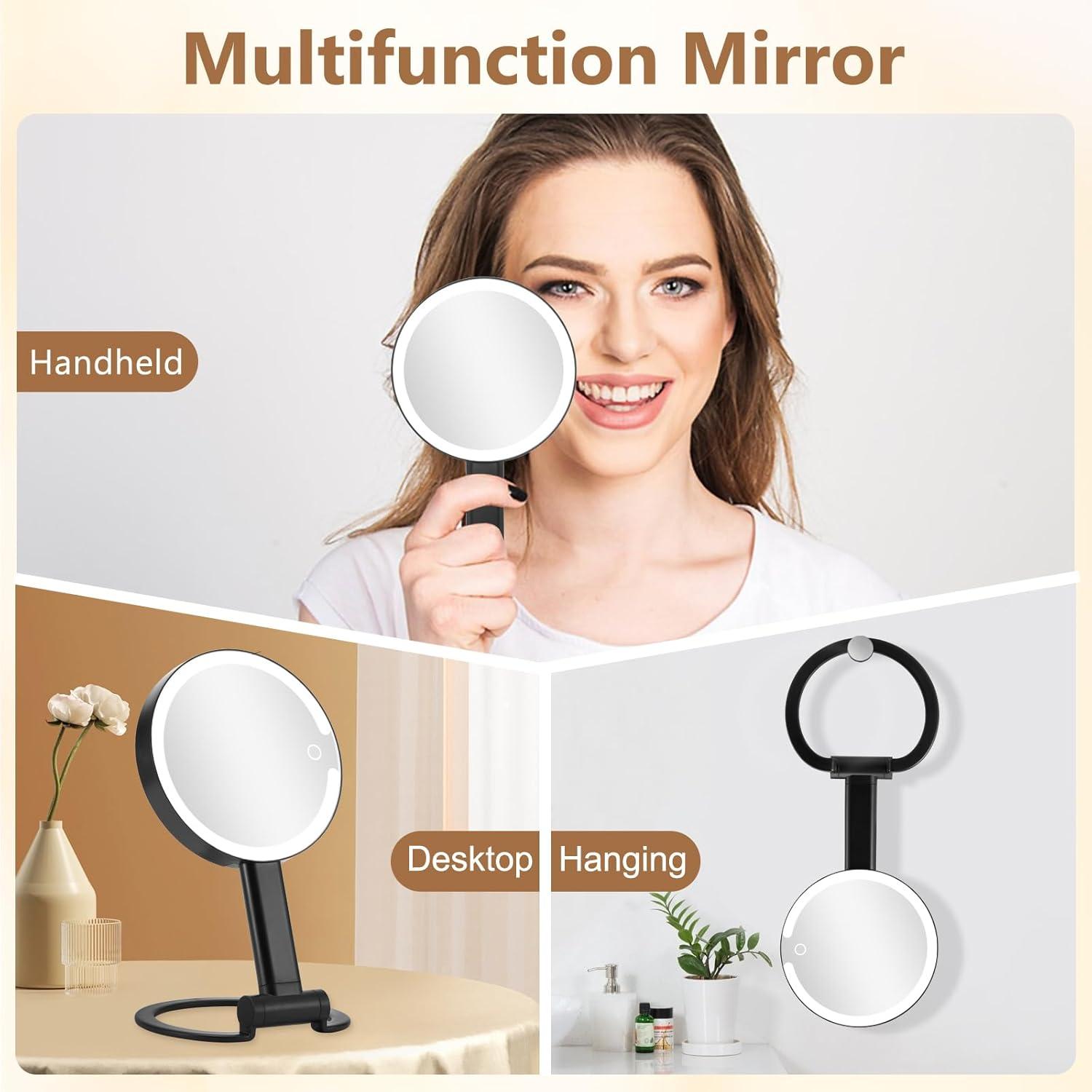 Espejo de Aumento DECLUTTR Iluminado 10X/1X Negro