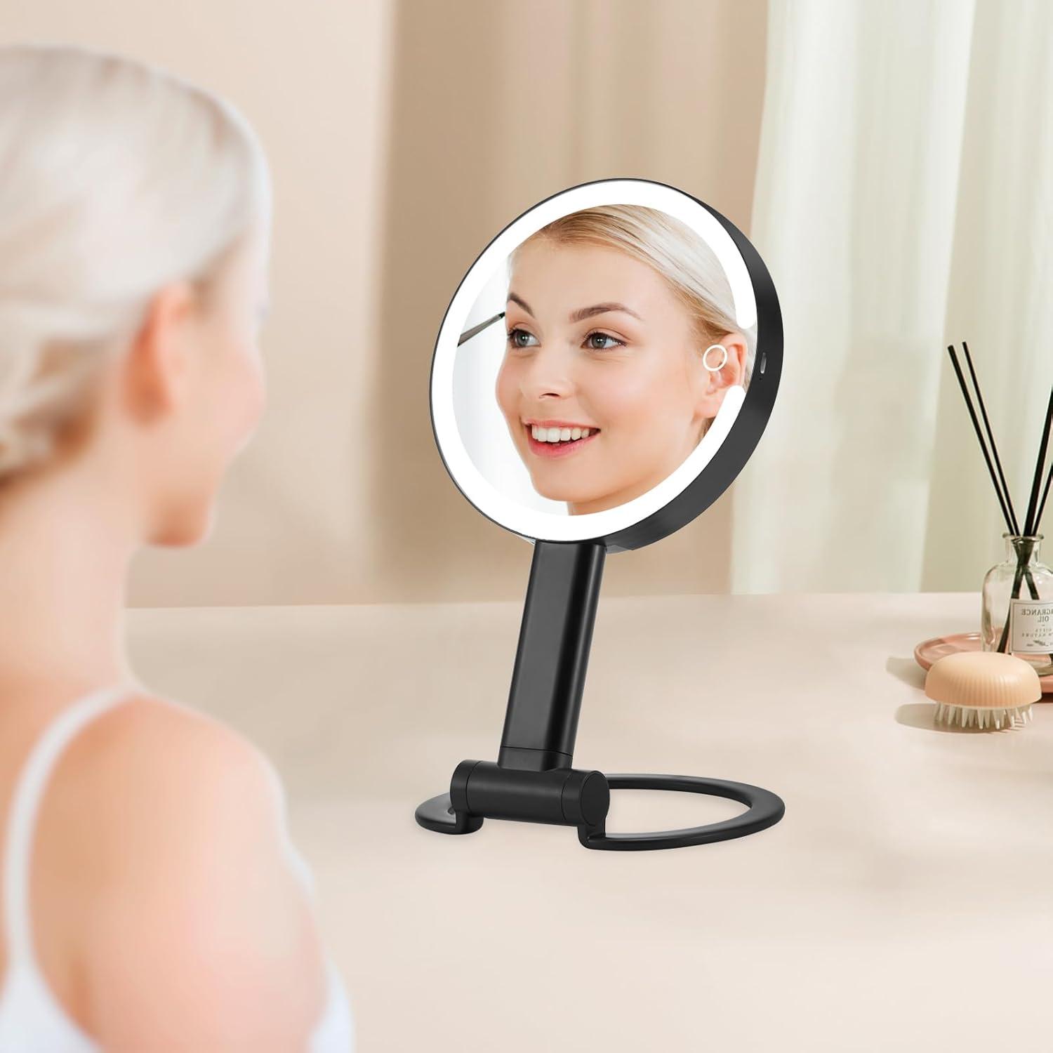 Espejo de Aumento DECLUTTR Iluminado 10X/1X Negro