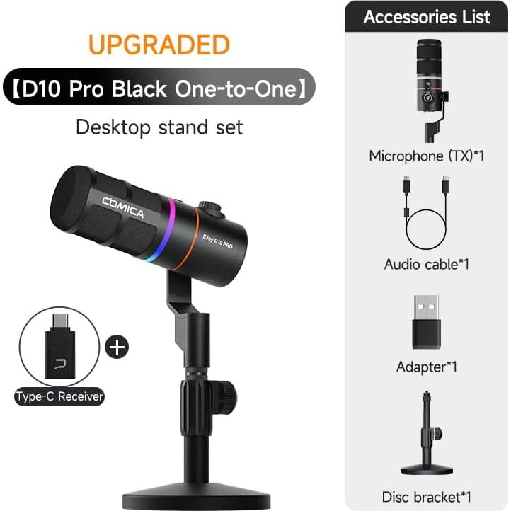 Micrófono USB Inalámbrico Comica EJoy D10 PRO - 45H Batería, RGB