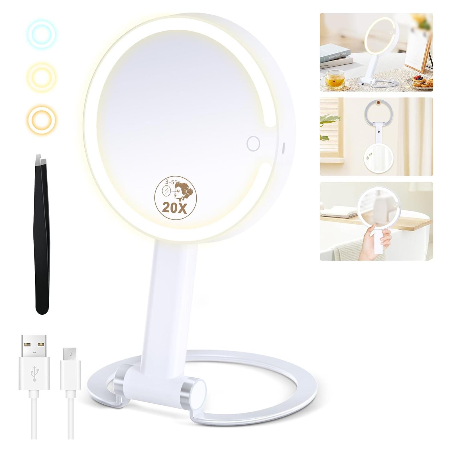 Espejo de Aumento 20X MOMOKUBA Iluminado Recargable