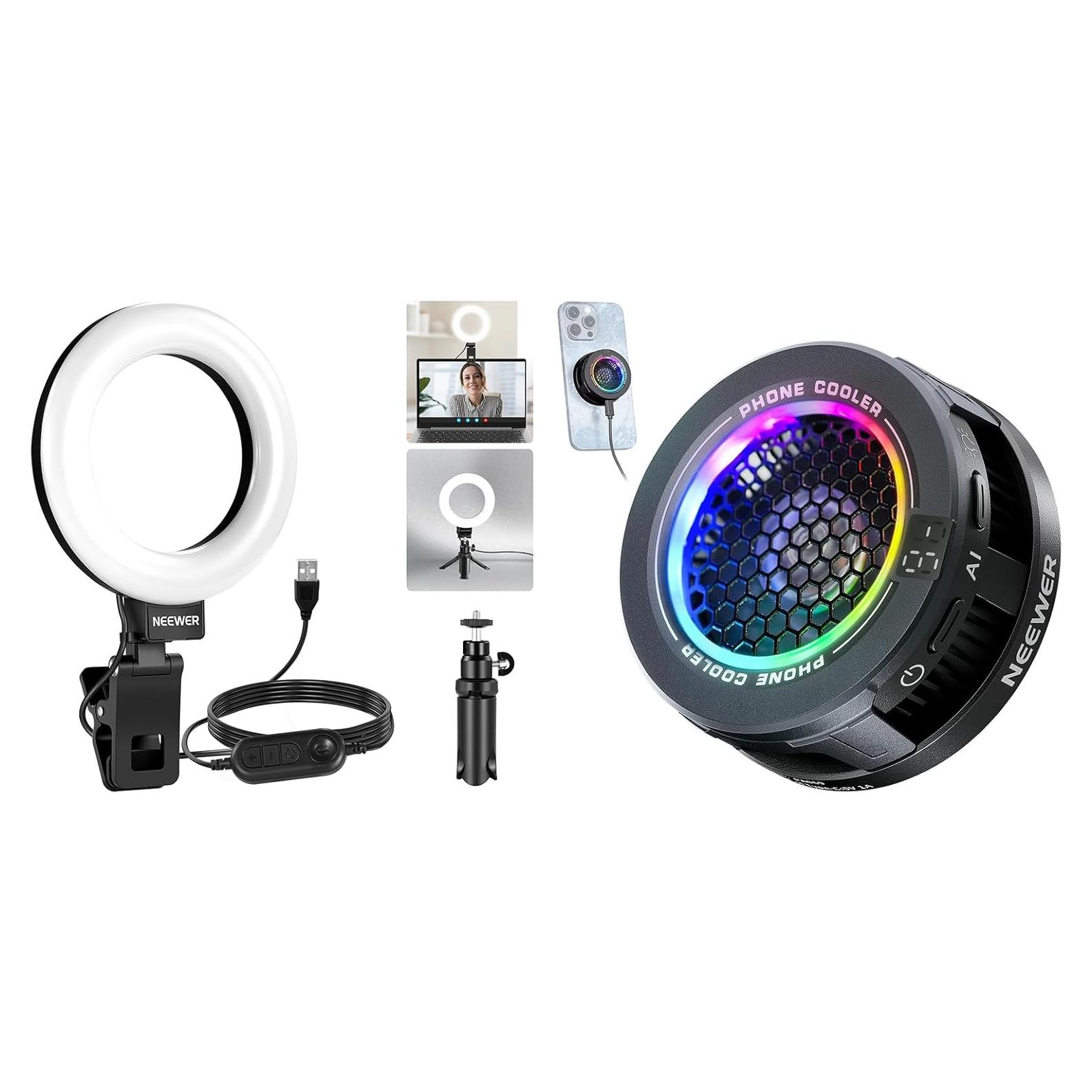 NEEWER Basic 5" Ring Light for Video Conference Lighting, Clip on Light Kit with Desk Tripod for Monitor Laptop Computer Zoom Call Live Streaming, Magnetic Phone Cooler Included