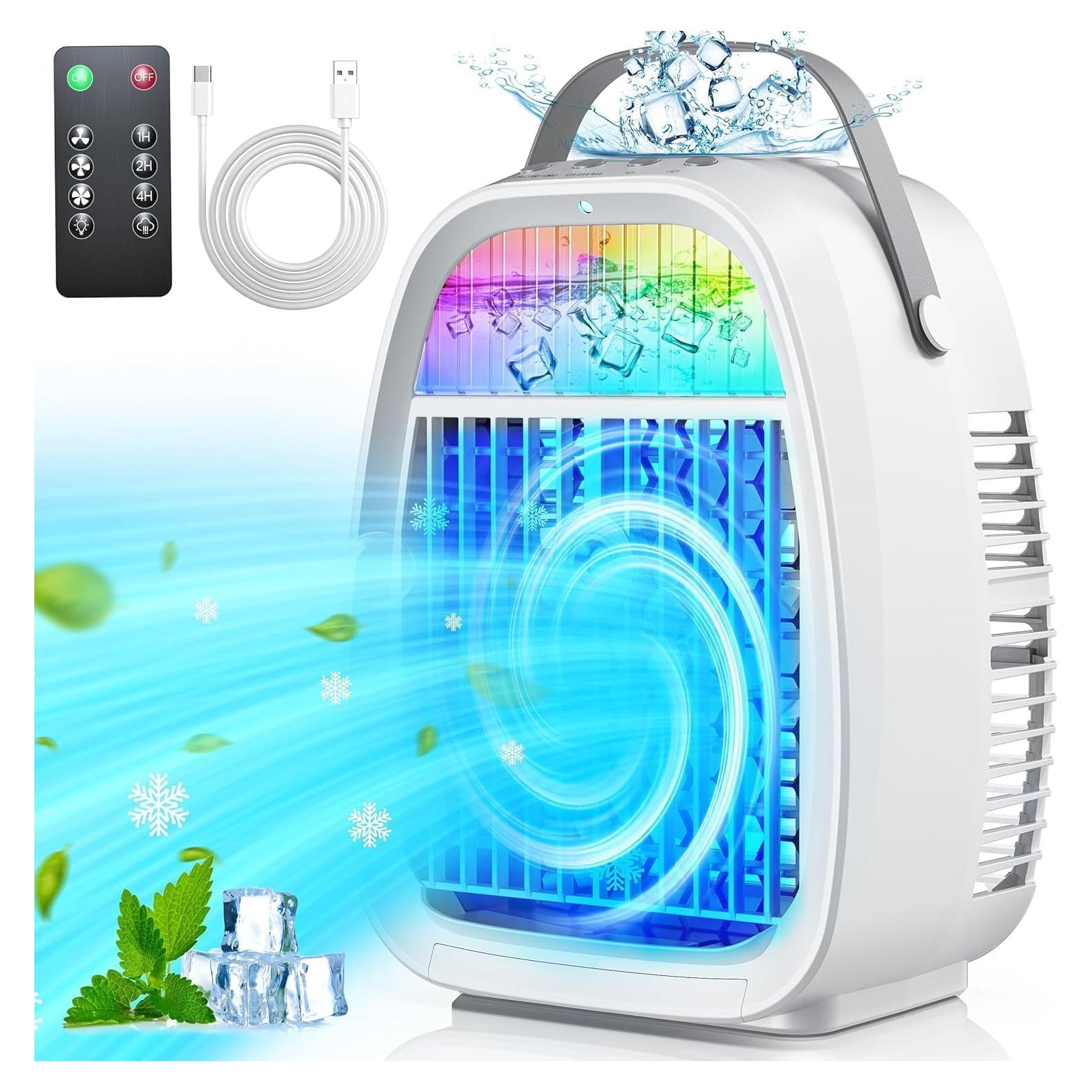 AI Portable Air Conditioners Fan,JYew Evaporative Mini Room Air Conditioners,Portable AC Unit Air Cooler with 4 in 1 Humidifier Fan Conditioner with 1400ML, 3 Speed AC Portable for Room Office Desk