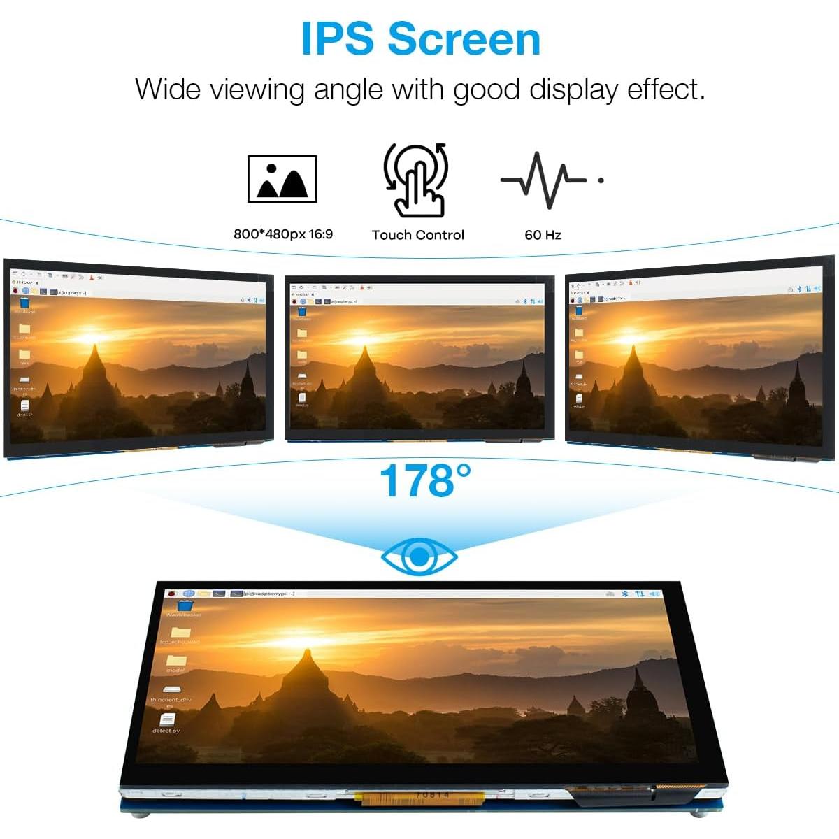 Pantalla Táctil IPS 7" Hosyond 800x480 para Raspberry Pi