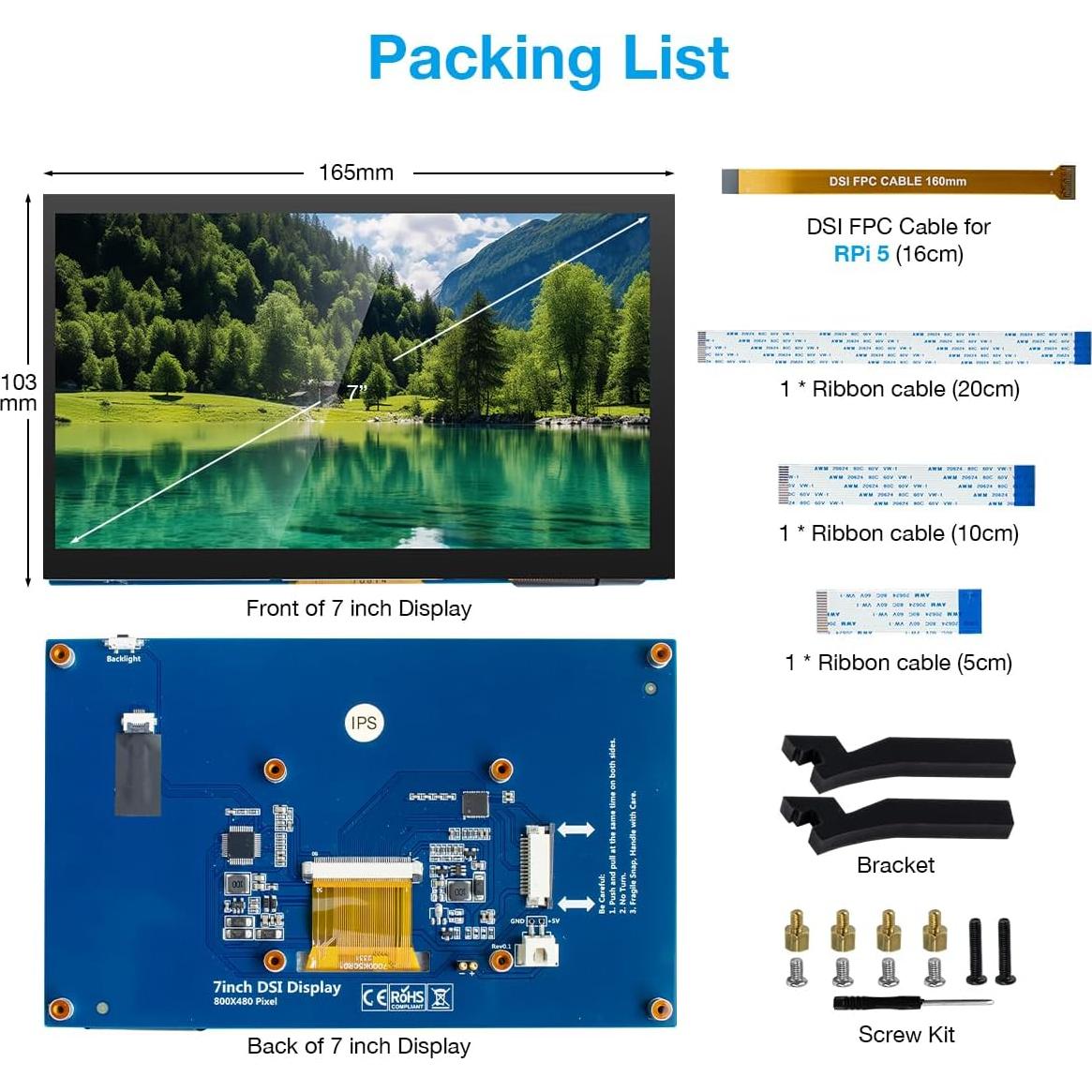 Pantalla Táctil IPS 7" Hosyond 800x480 para Raspberry Pi