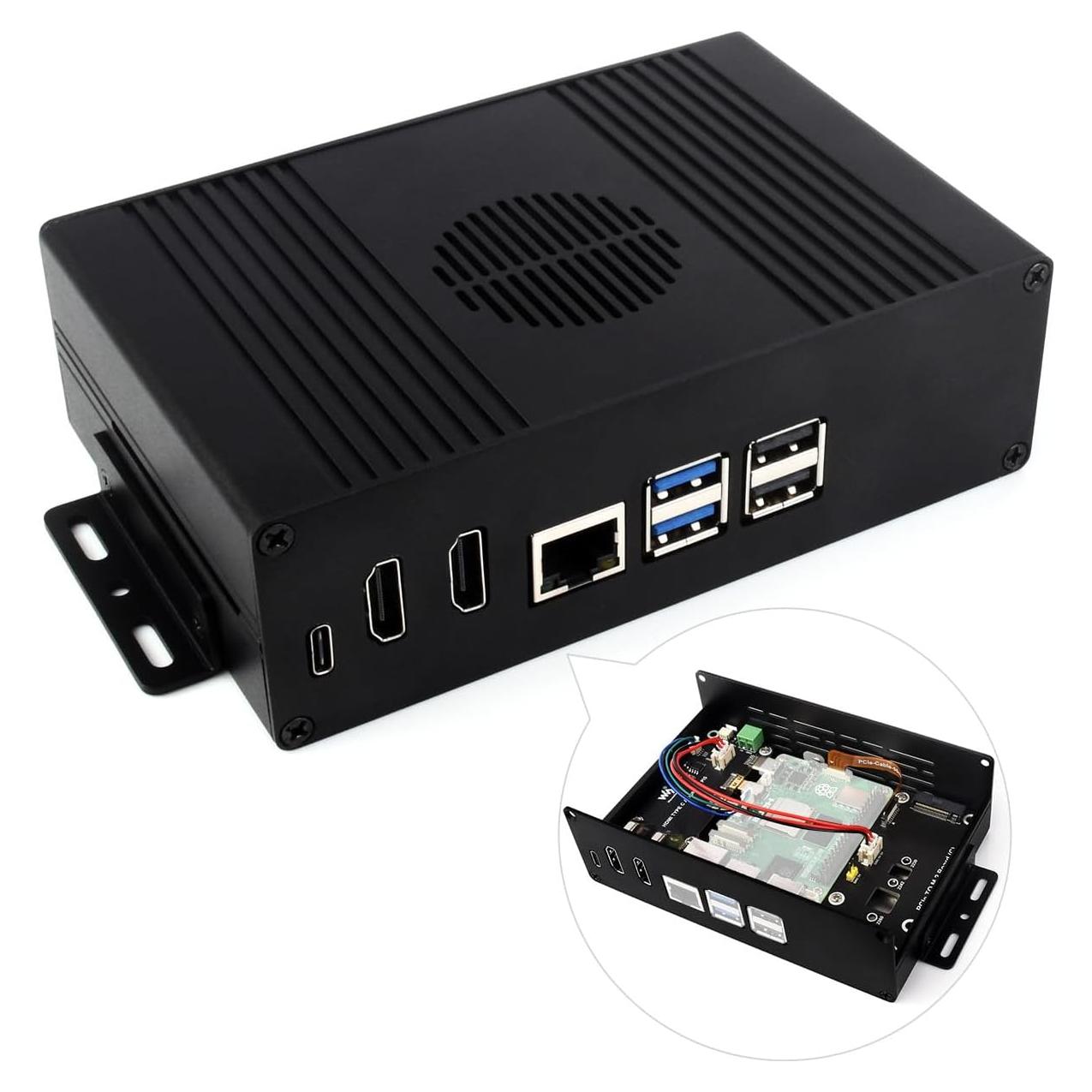 Carcasa M.2 NVMe PCIe Waveshare Pi5 con 2 HDMI 4K