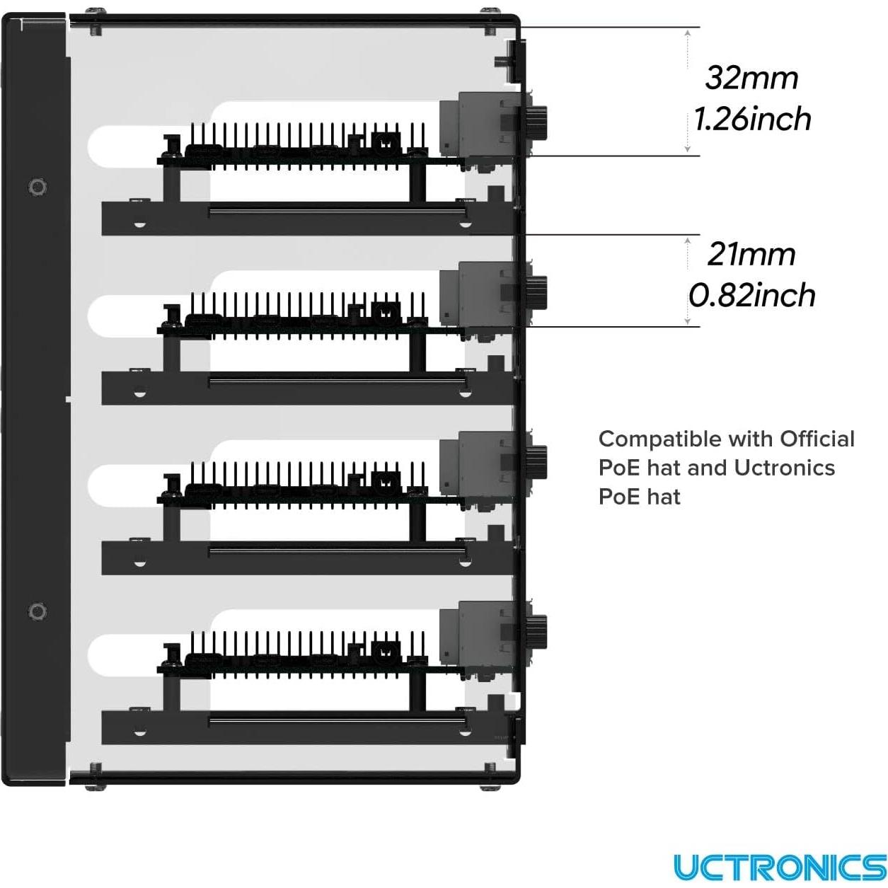 UCTRONICS Caja Clúster Raspberry Pi 4 Capas con Ventiladores