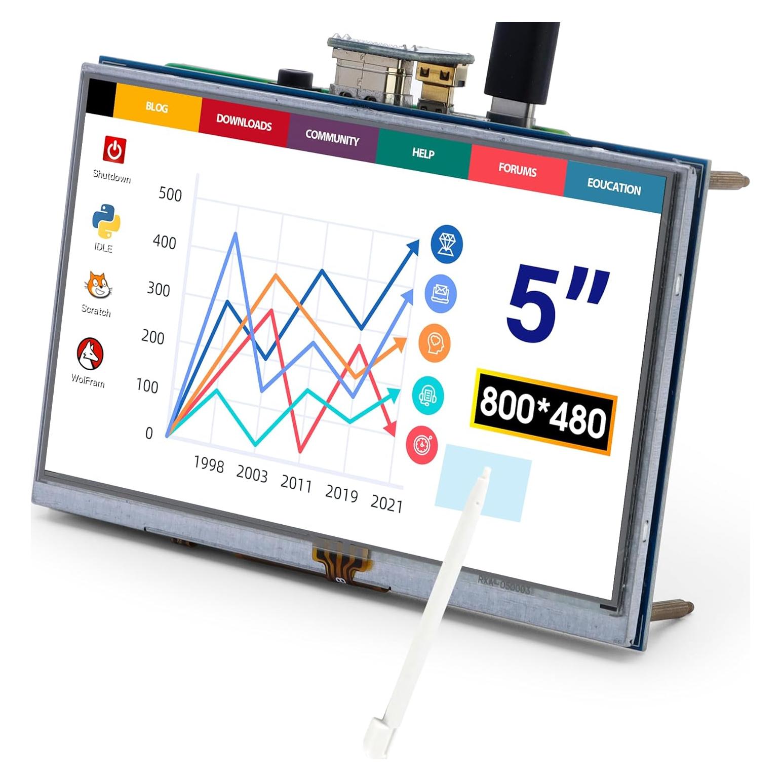 Monitor TFT LCD 5" ELECROW HD 800x480 Táctil Resistivo