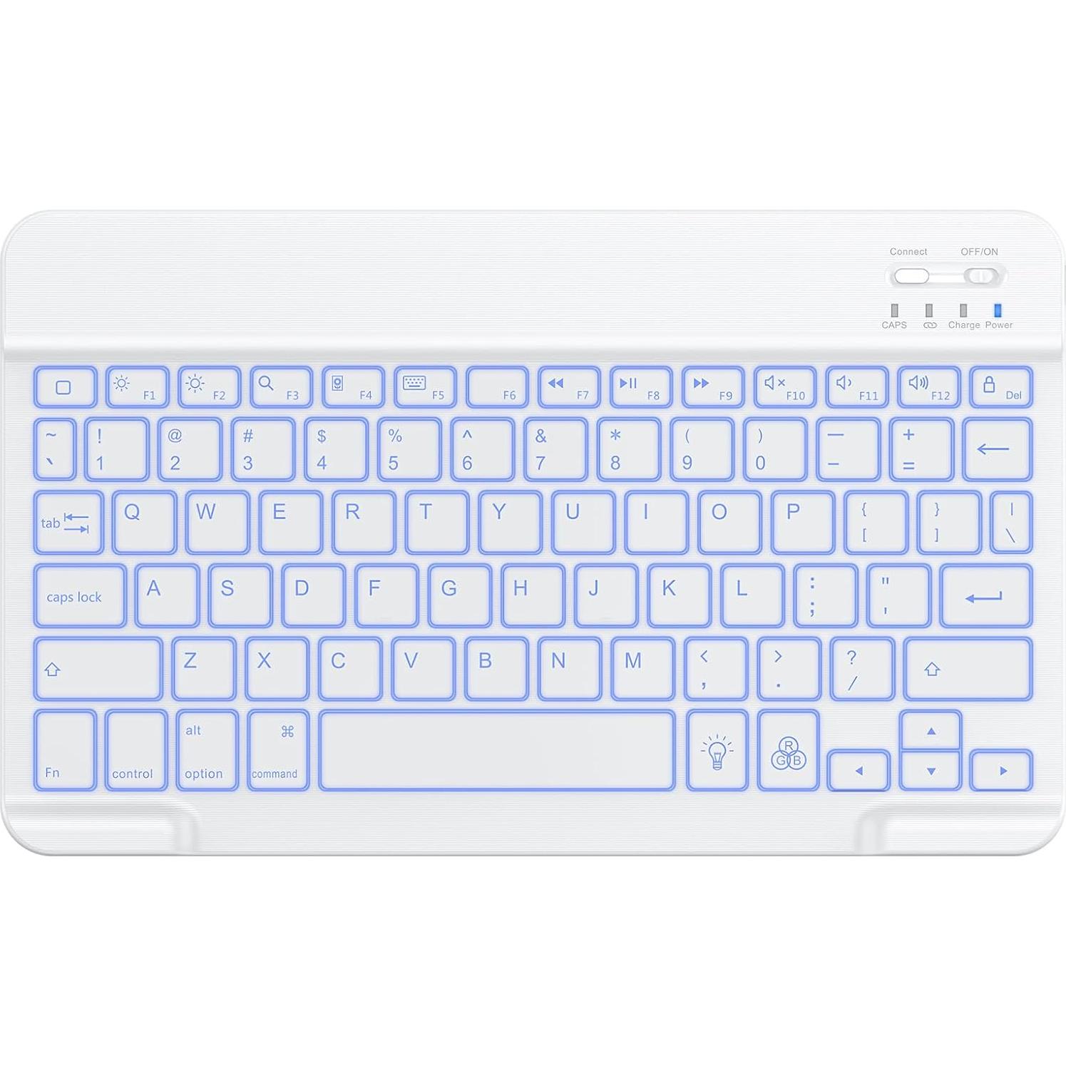Teclado Bluetooth OMOTON Inalámbrico Recargable LED Blanco